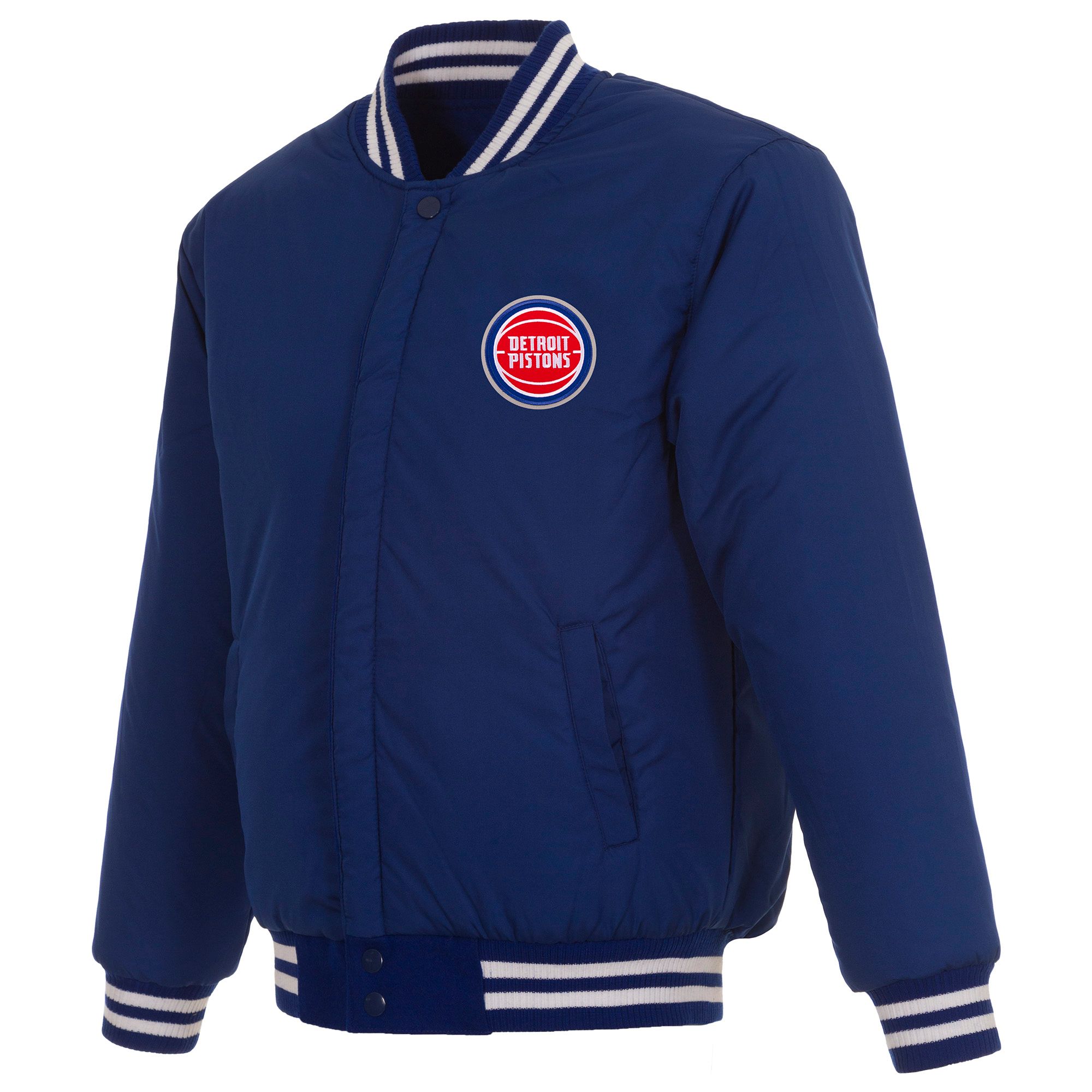 JH Design Men's Detroit Pistons Royal Reversible Wool Jacket