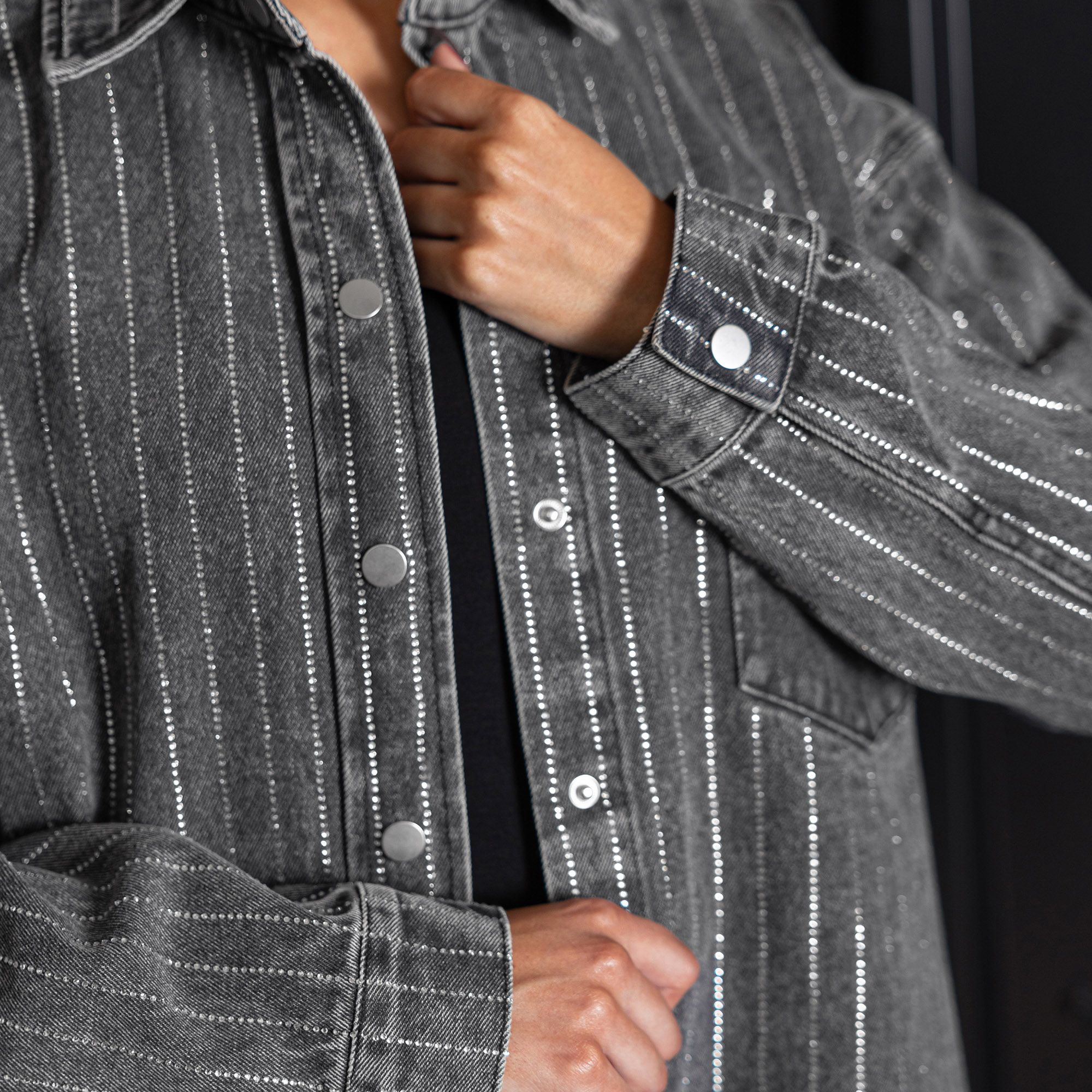 Gameday Couture Women's Ohio State Buckeyes Black Rhinestone Stripe Denim Jacket product image