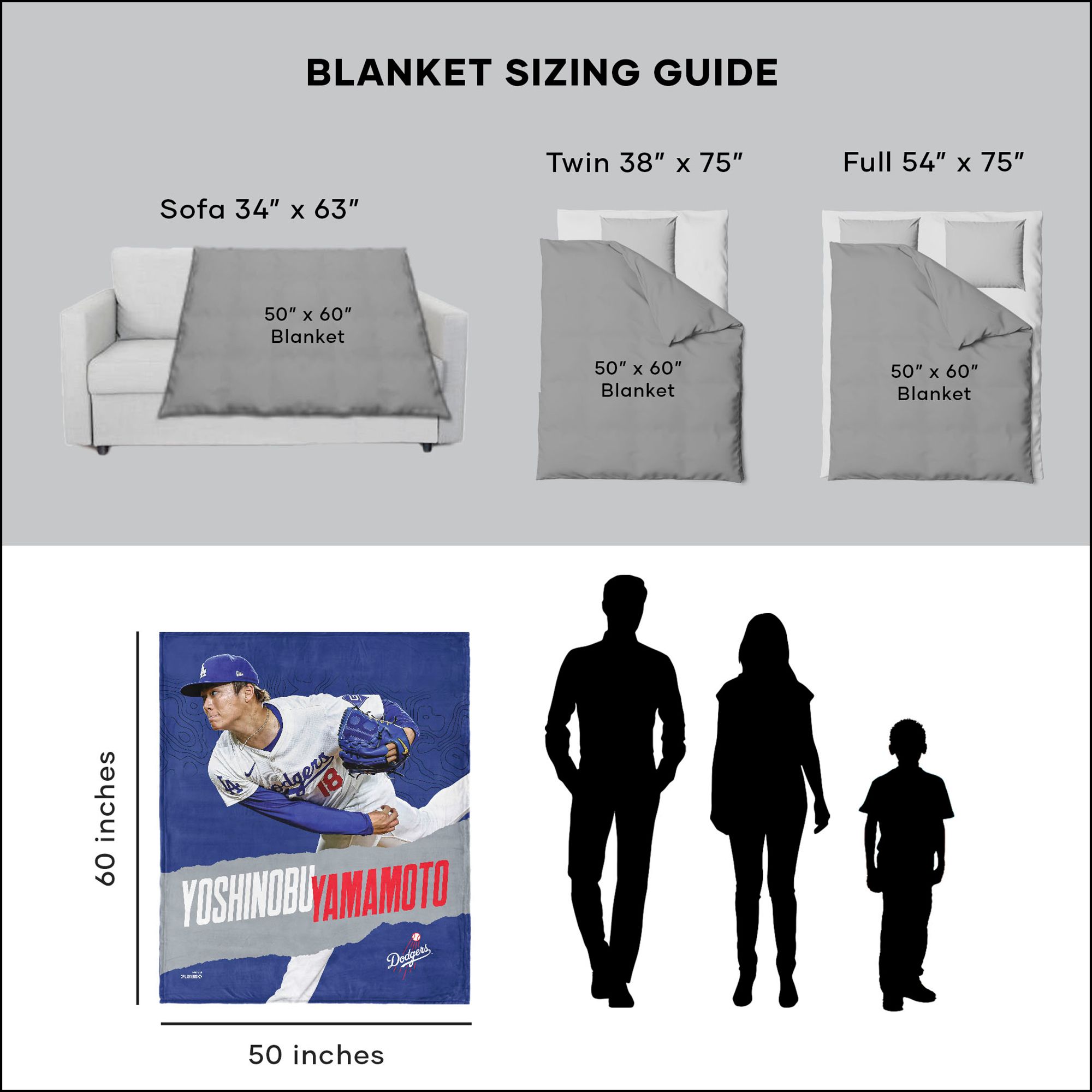 TheNorthwest Los Angeles Dodgers Yoshinobu Yamamoto Silk Touch Sherpa Throw product image