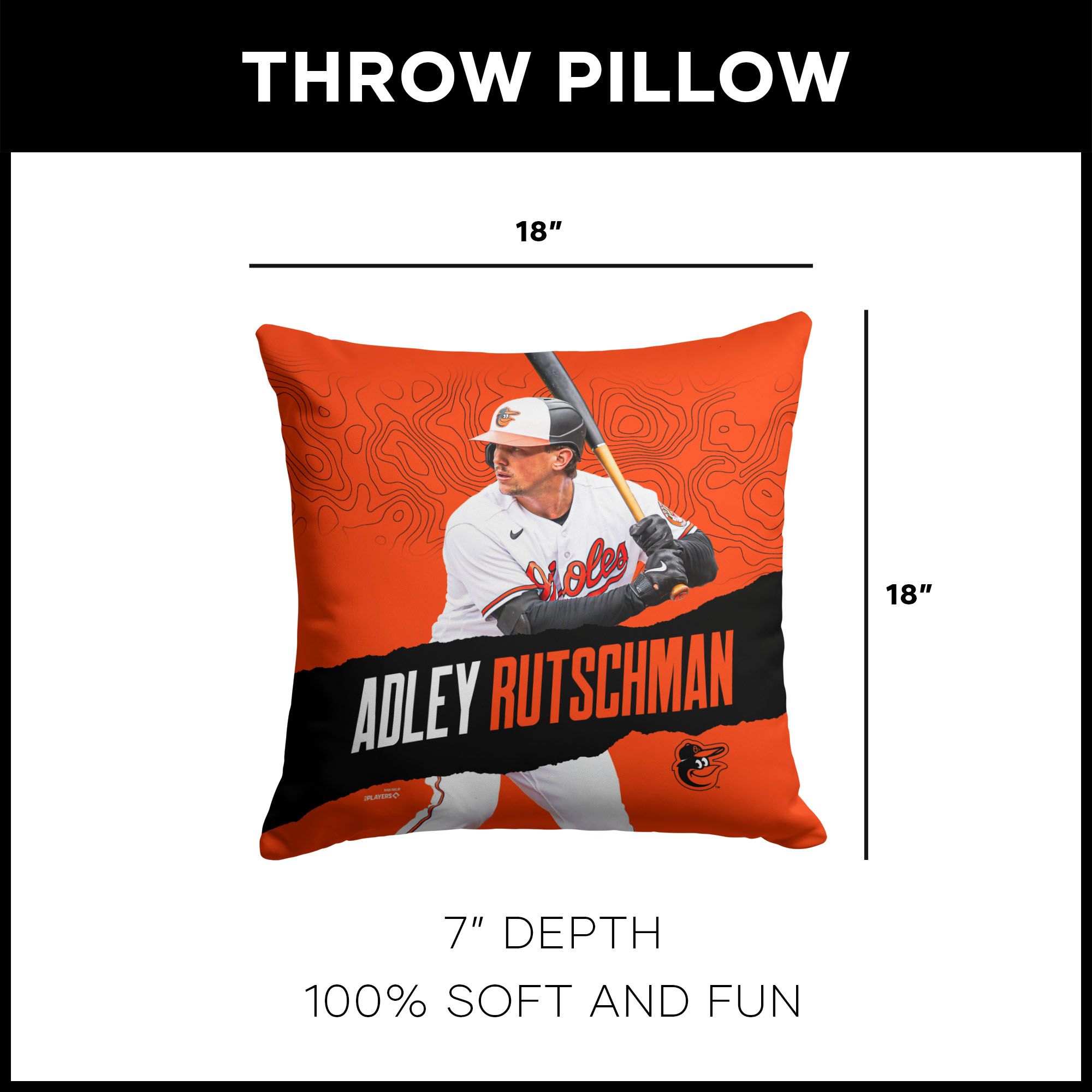 TheNorthwest Baltimore Orioles Adley Rutschman 18'' x 18'' Throw Pillow product image