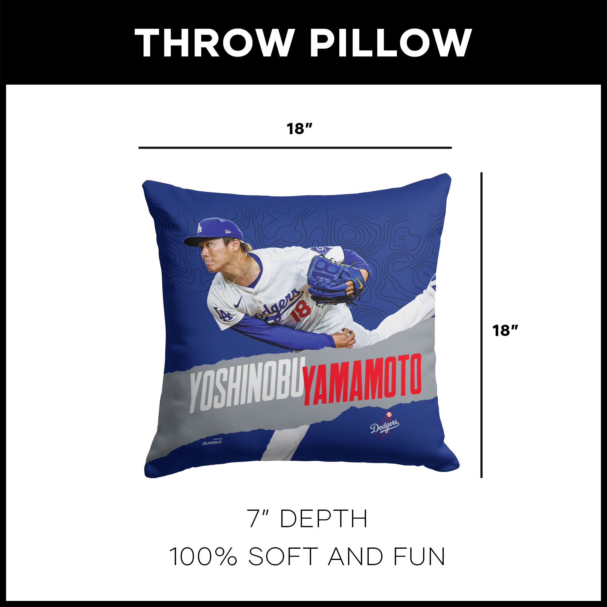 TheNorthwest Los Angeles Dodgers Yoshinobu Yamamoto 18'' x 18'' Throw Pillow product image