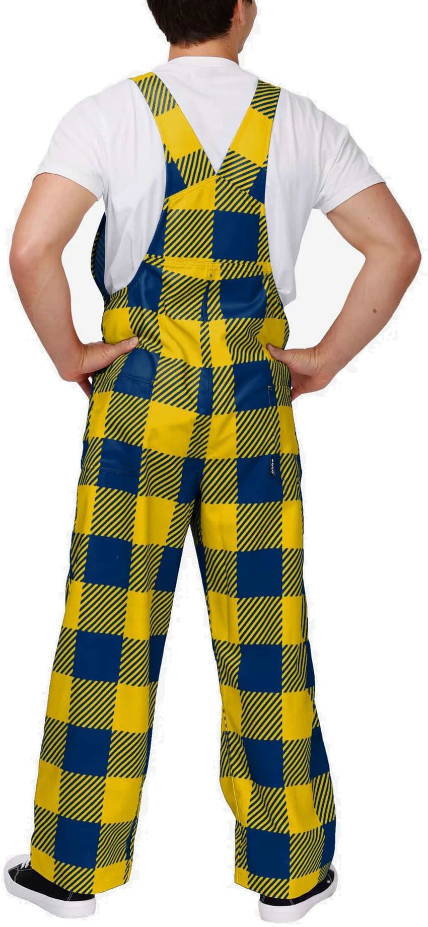 FOCO Adult Michigan Wolverines Blue Plaid Logo Overalls product image