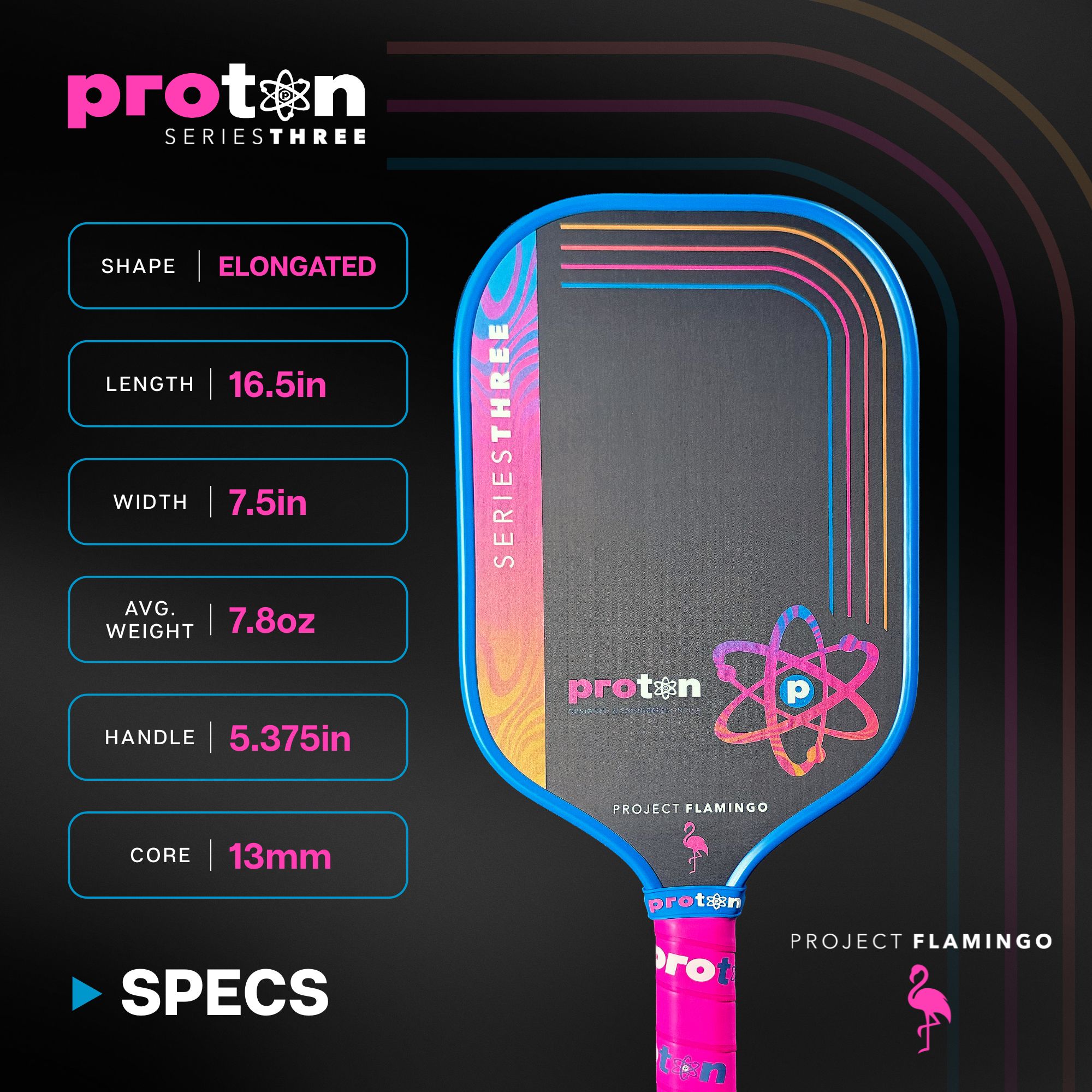 Proton Project Flamingo Pickleball Paddle Elongated 13mm product image