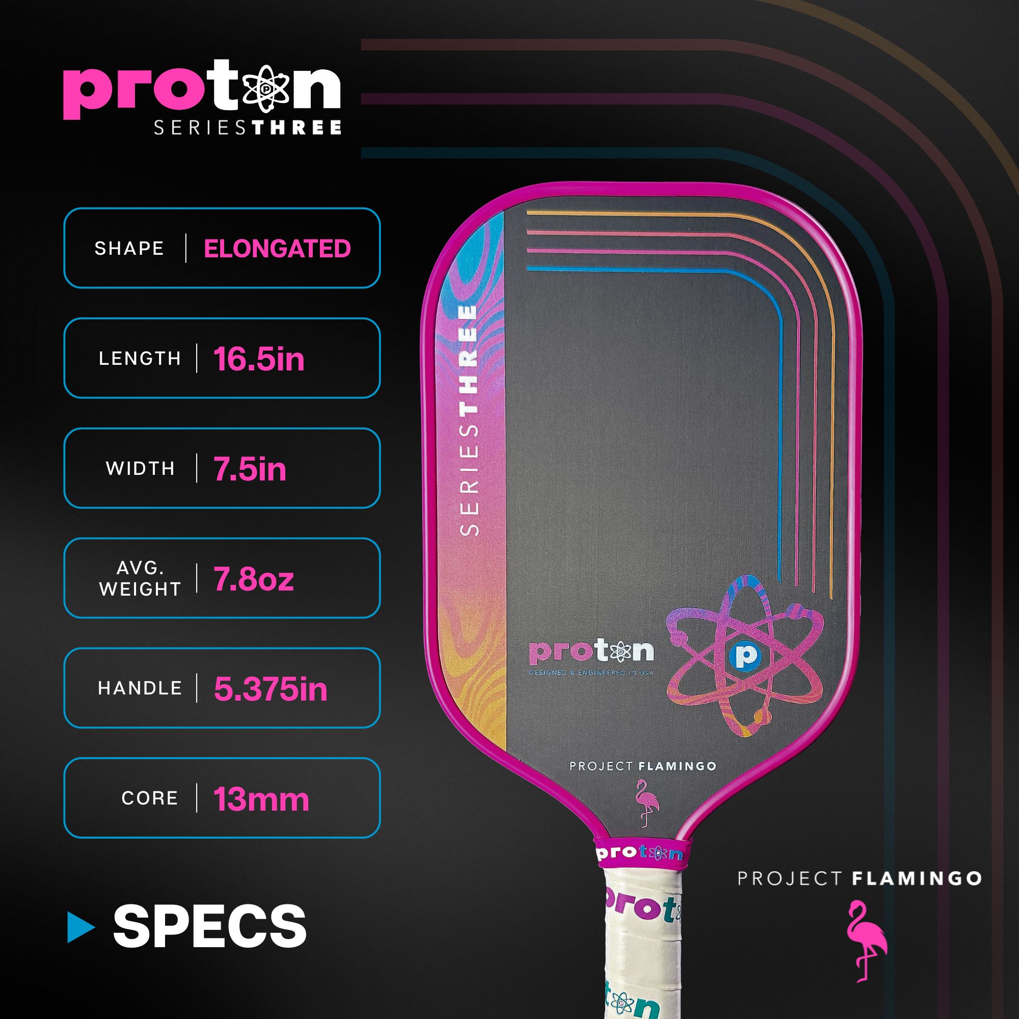 Proton Project Flamingo Pickleball Paddle Elongated 13mm product image