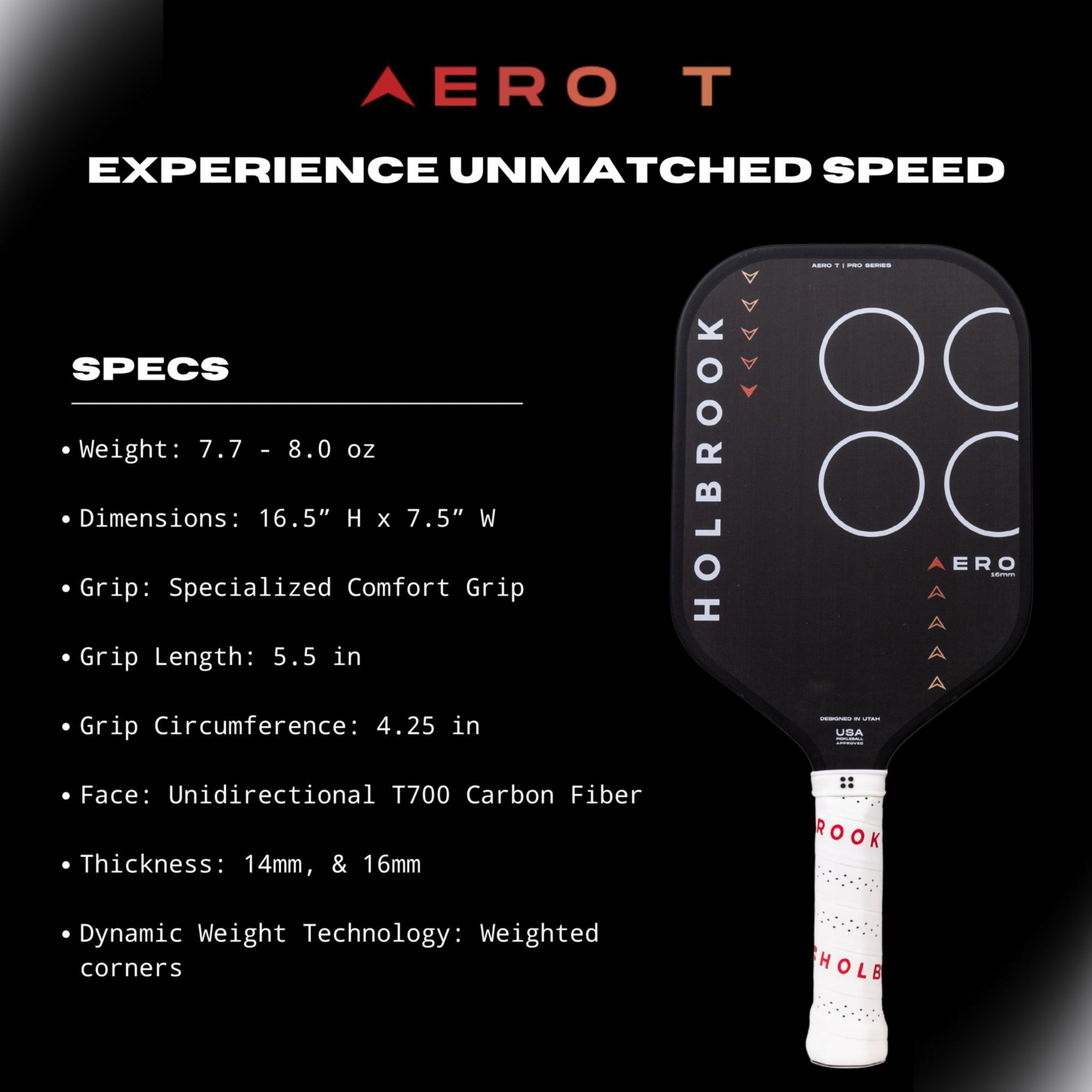 Holbrook Aero T Pro Series 16mm Pickleball Paddle product image