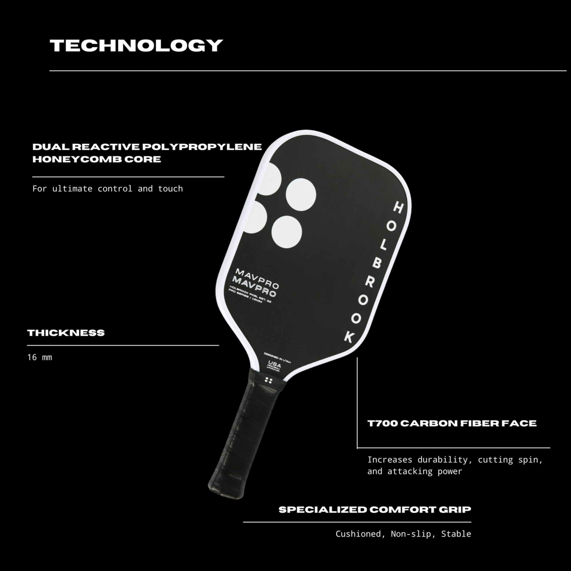 Holbrook Mav Pro 2.0 Pro Series 16mm Pickleball Paddle product image