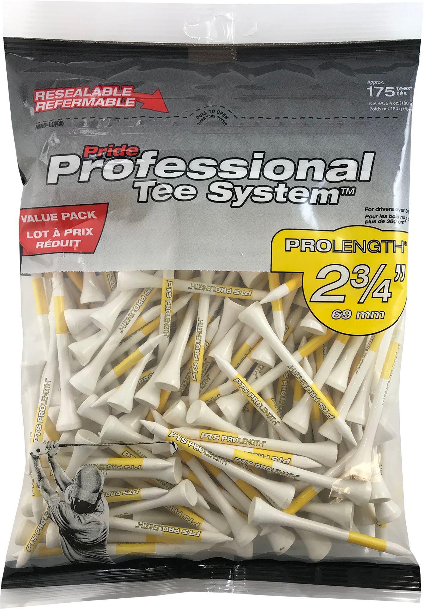 Pride PTS 2.75" Yellow on White ProLength Tees - 175 Pack product image