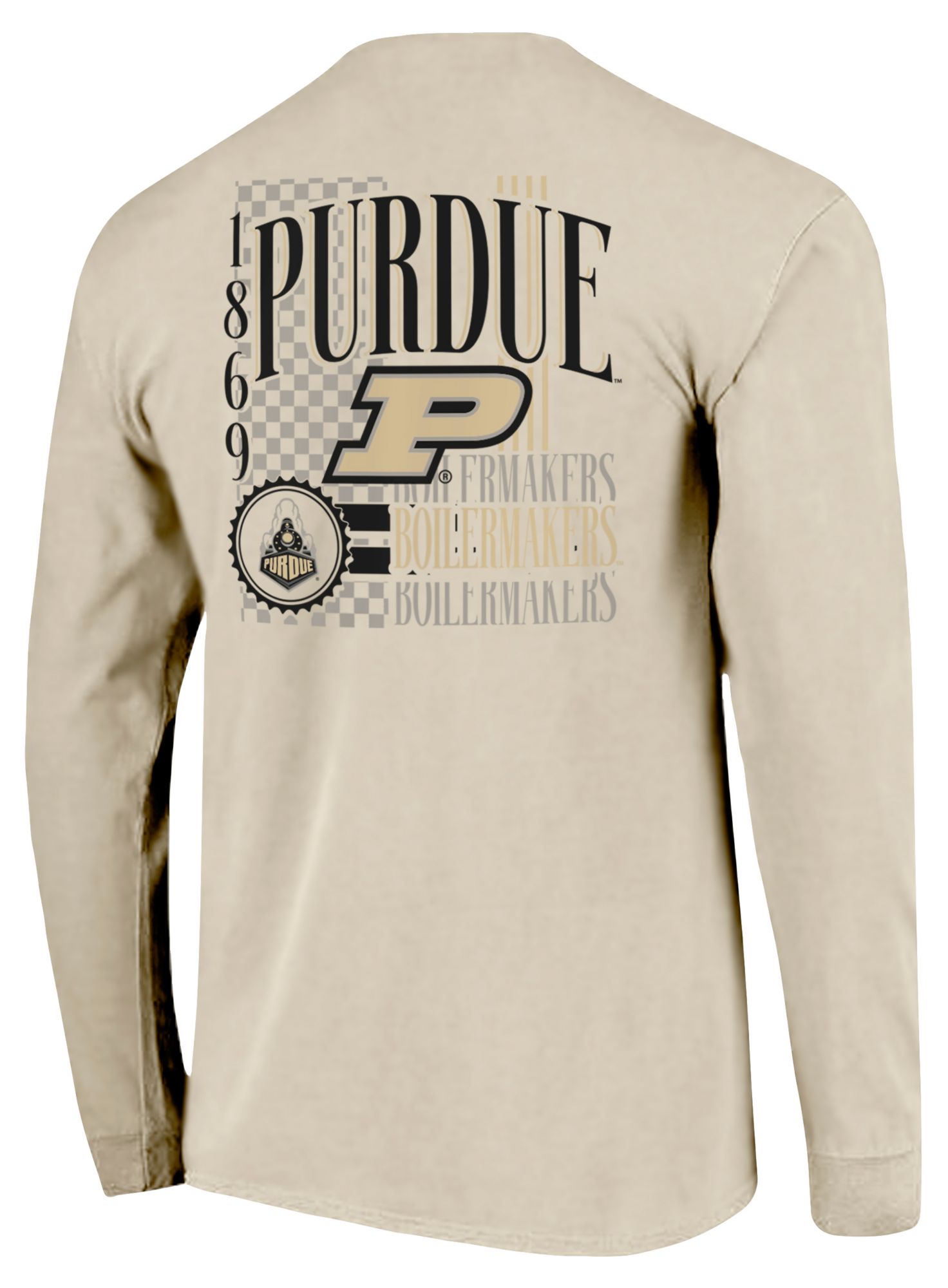 Image One Men's Purdue Boilermakers Ivory IV 90s Print Long Sleeve T-Shirt product image