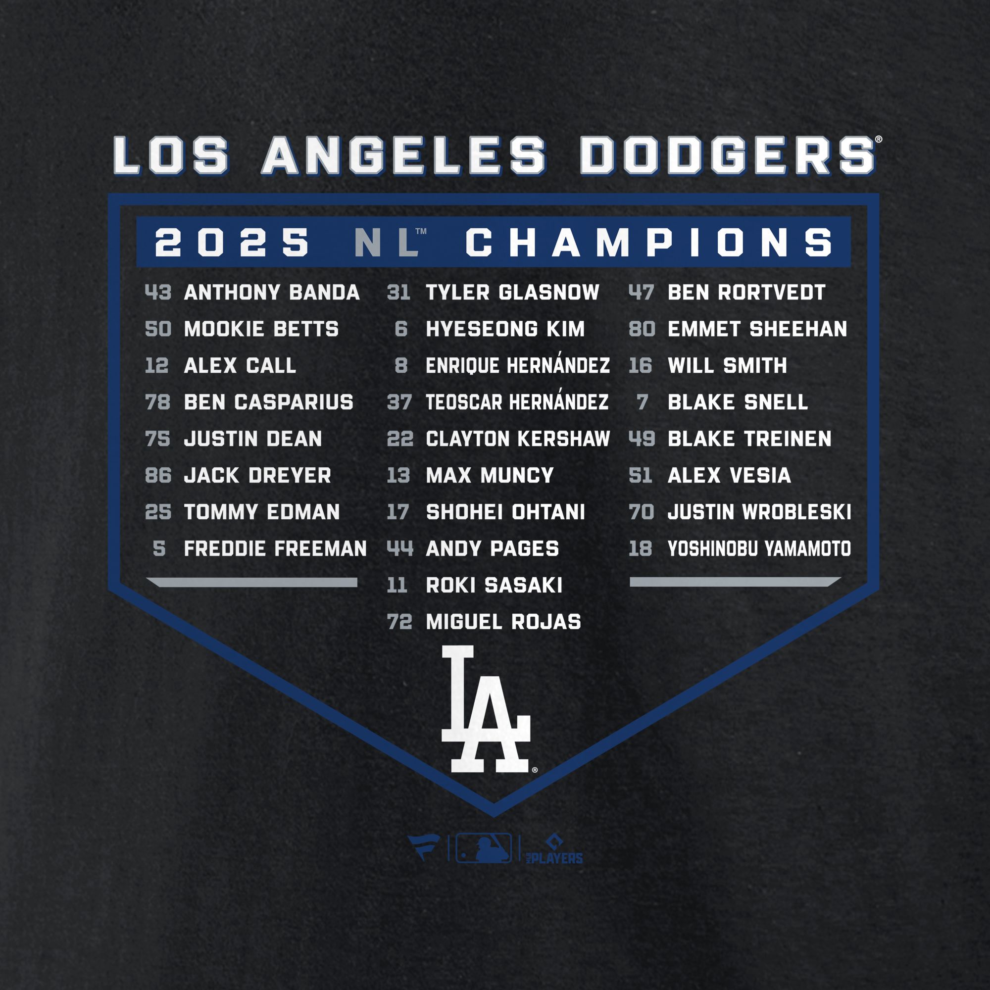 MLB Team Apparel Men's Los Angeles Dodgers 2025 NLCS Champions Roster T-Shirt product image