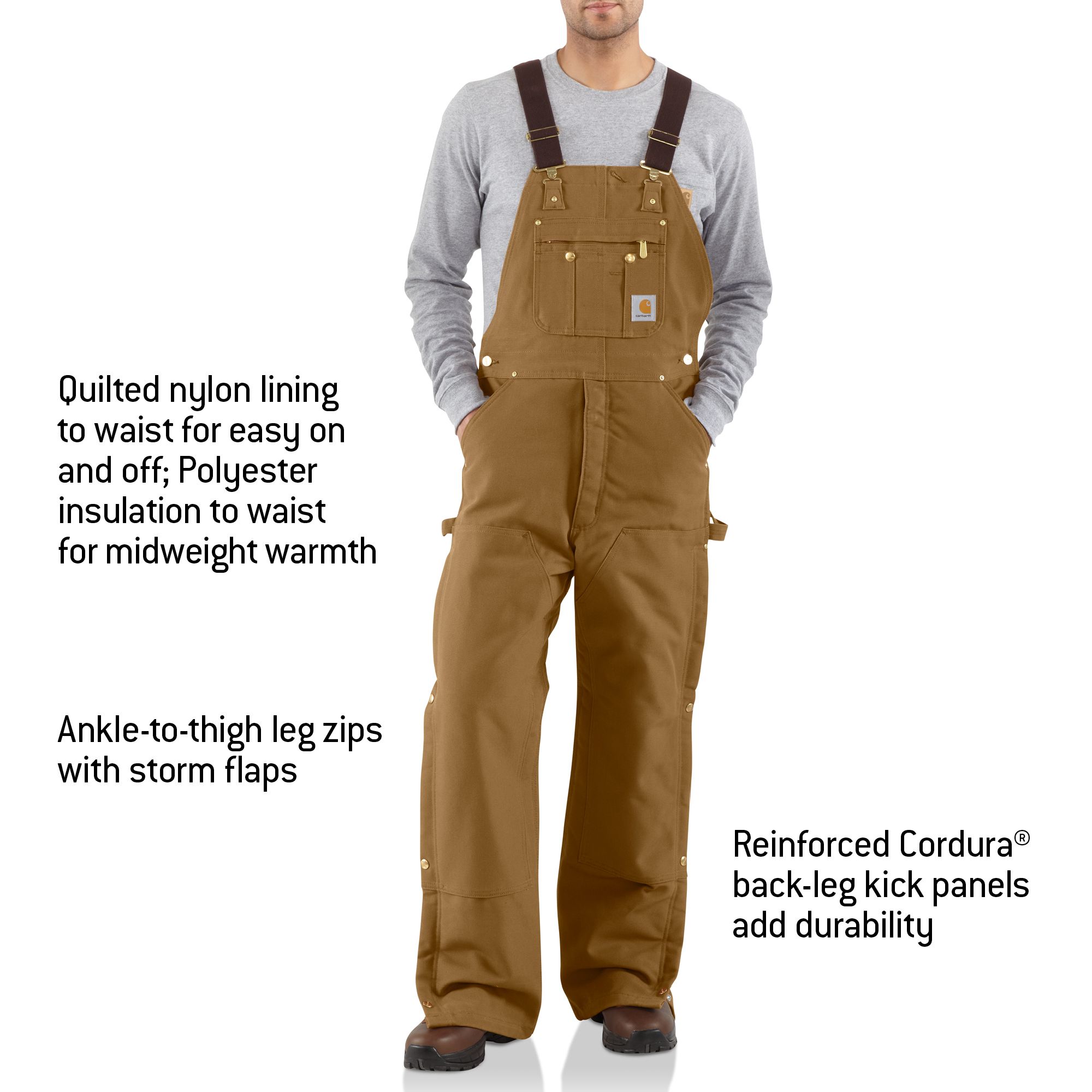 Carhartt Men's Zip-To-Thigh Quilt Lined Duck Bibs product image