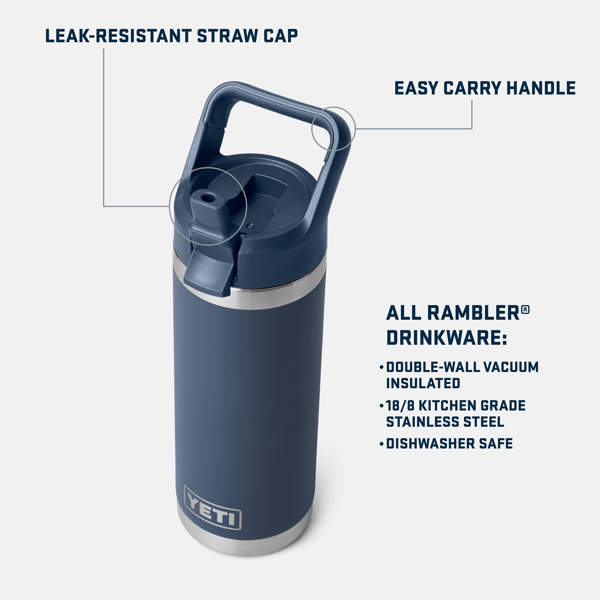 YETI Custom 18 oz. Rambler Bottle with Color-Matched Straw Cap product image