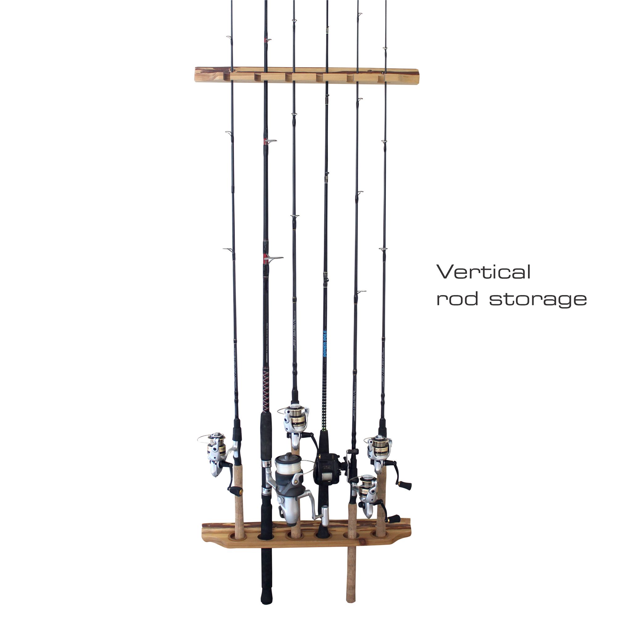 Rush Creek Rustic Wood 6 Fishing Rod Wall and Ceiling Rack product image