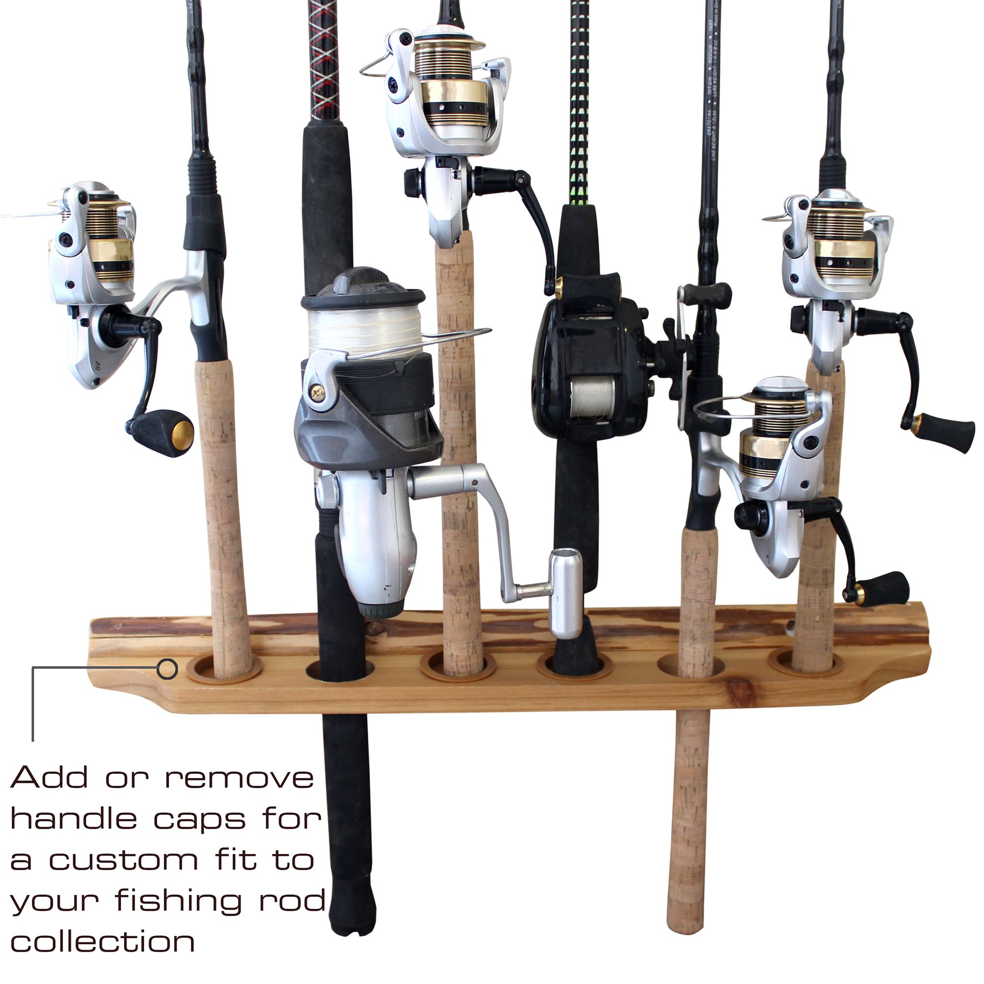 Rush Creek Rustic Wood 6 Fishing Rod Wall and Ceiling Rack product image