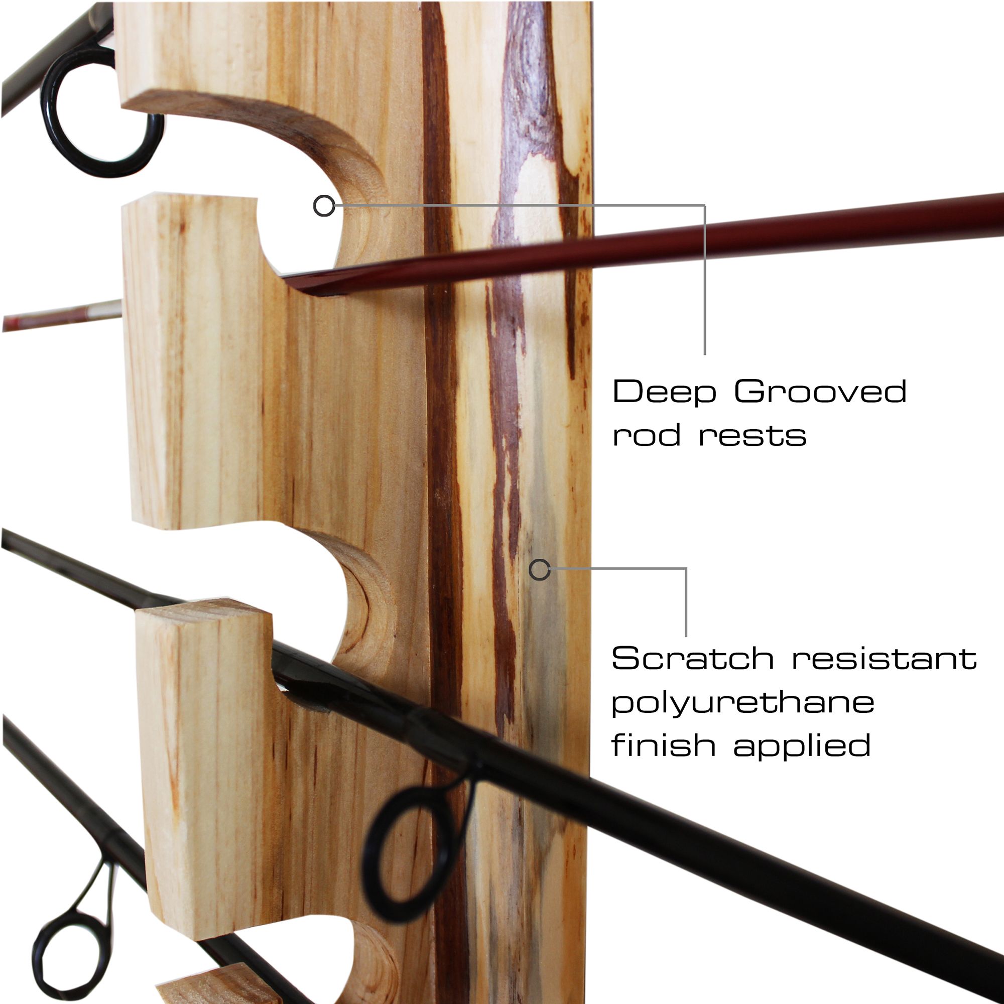 Rush Creek Rustic Wood 6 Fishing Rod Wall and Ceiling Rack product image