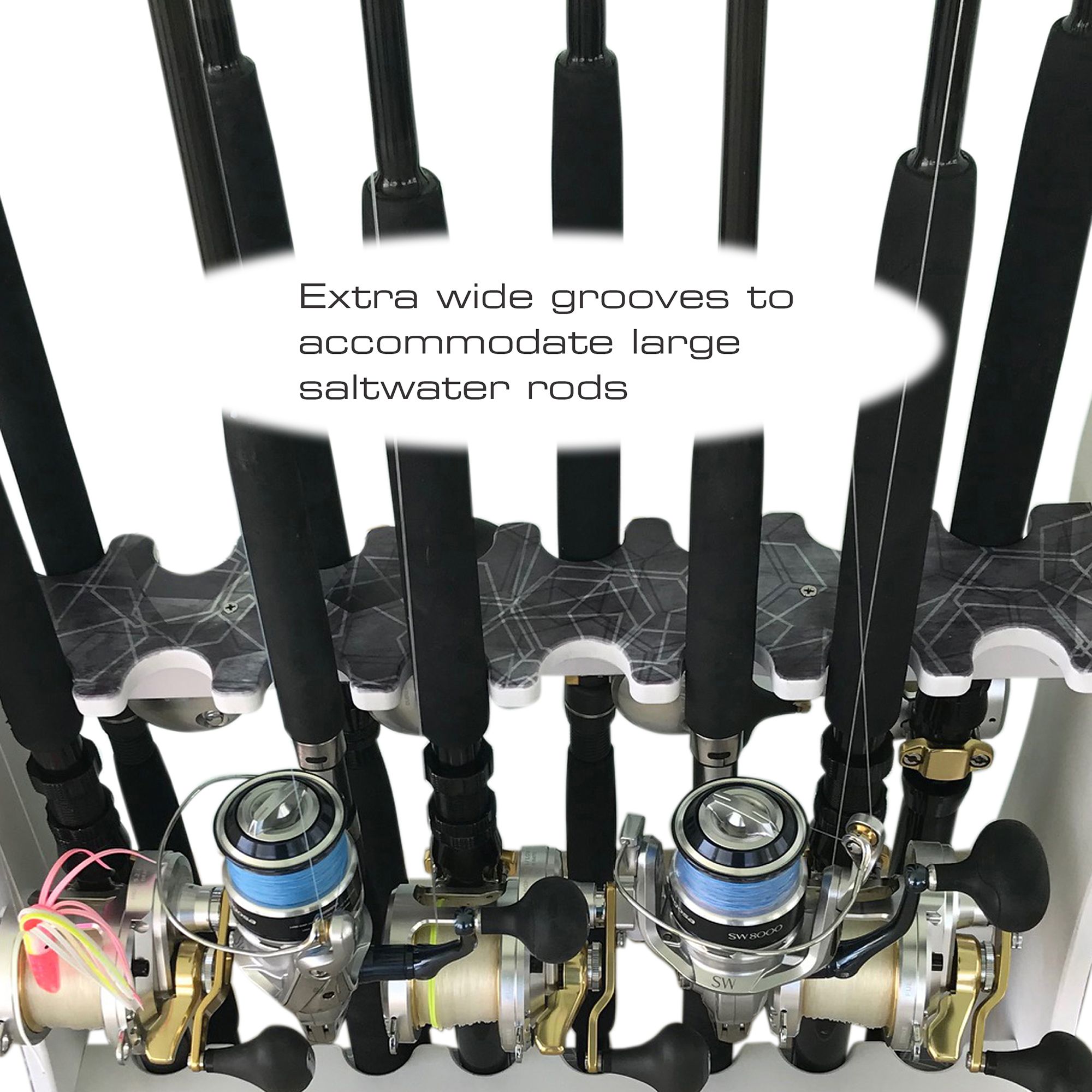 Rush Creek Reel Salty Saltwater 16 Rod Rolling Floor Rack product image