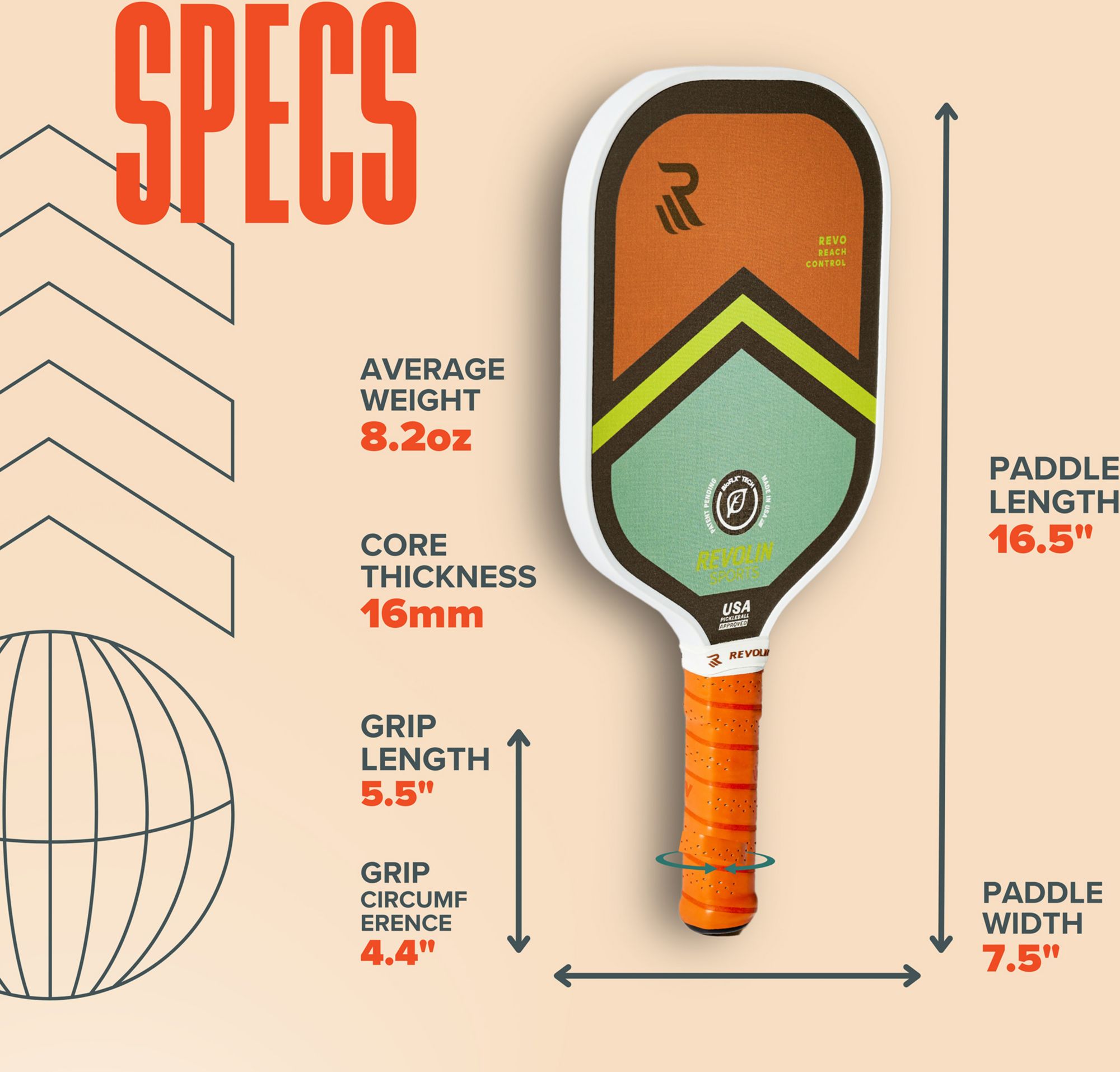 Revolin Revo Reach Control 16mm Pickleball Paddle product image
