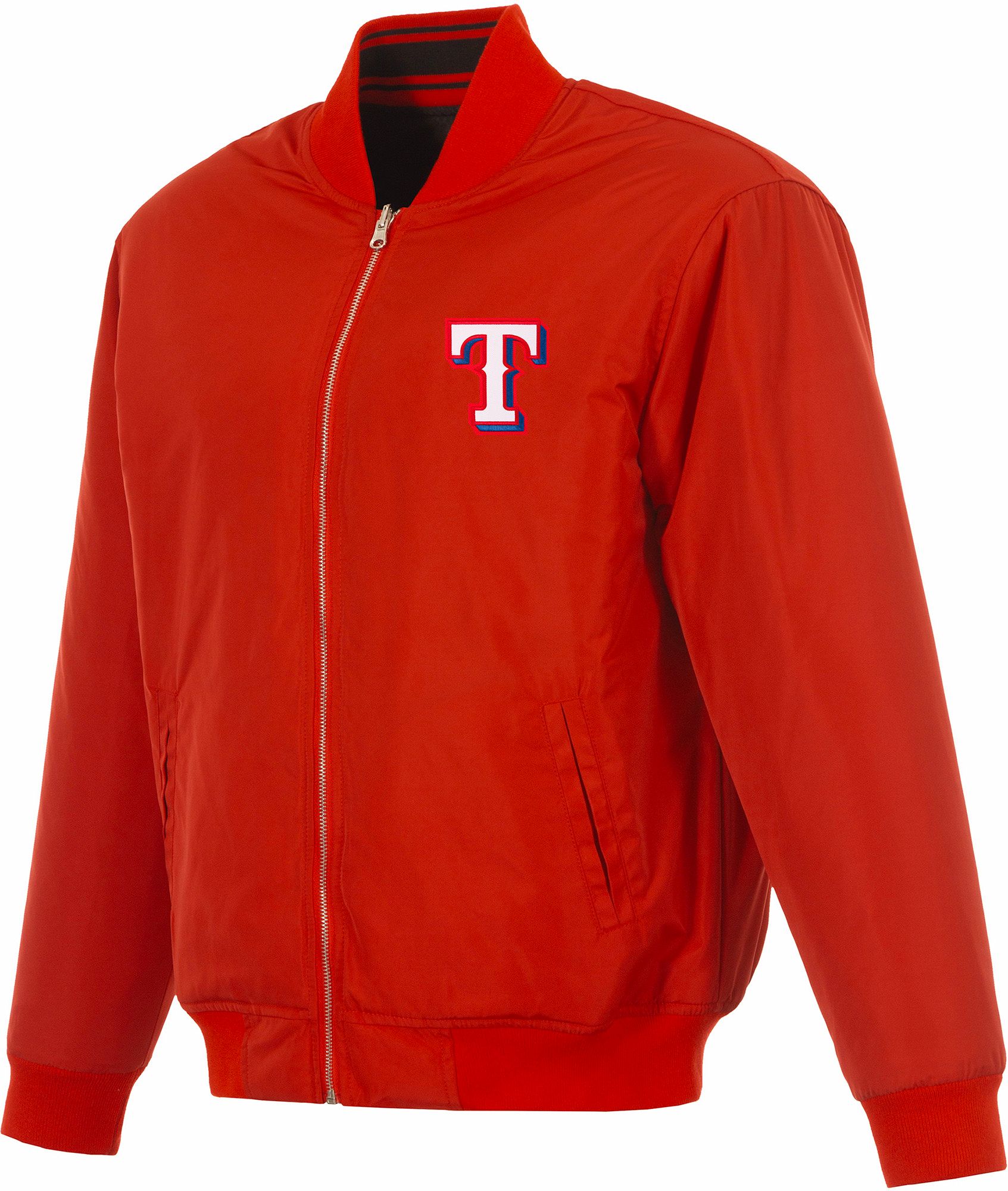 JH Design Men's Texas Rangers Full-Zip Reversible Flight Red Nylon Jacket product image