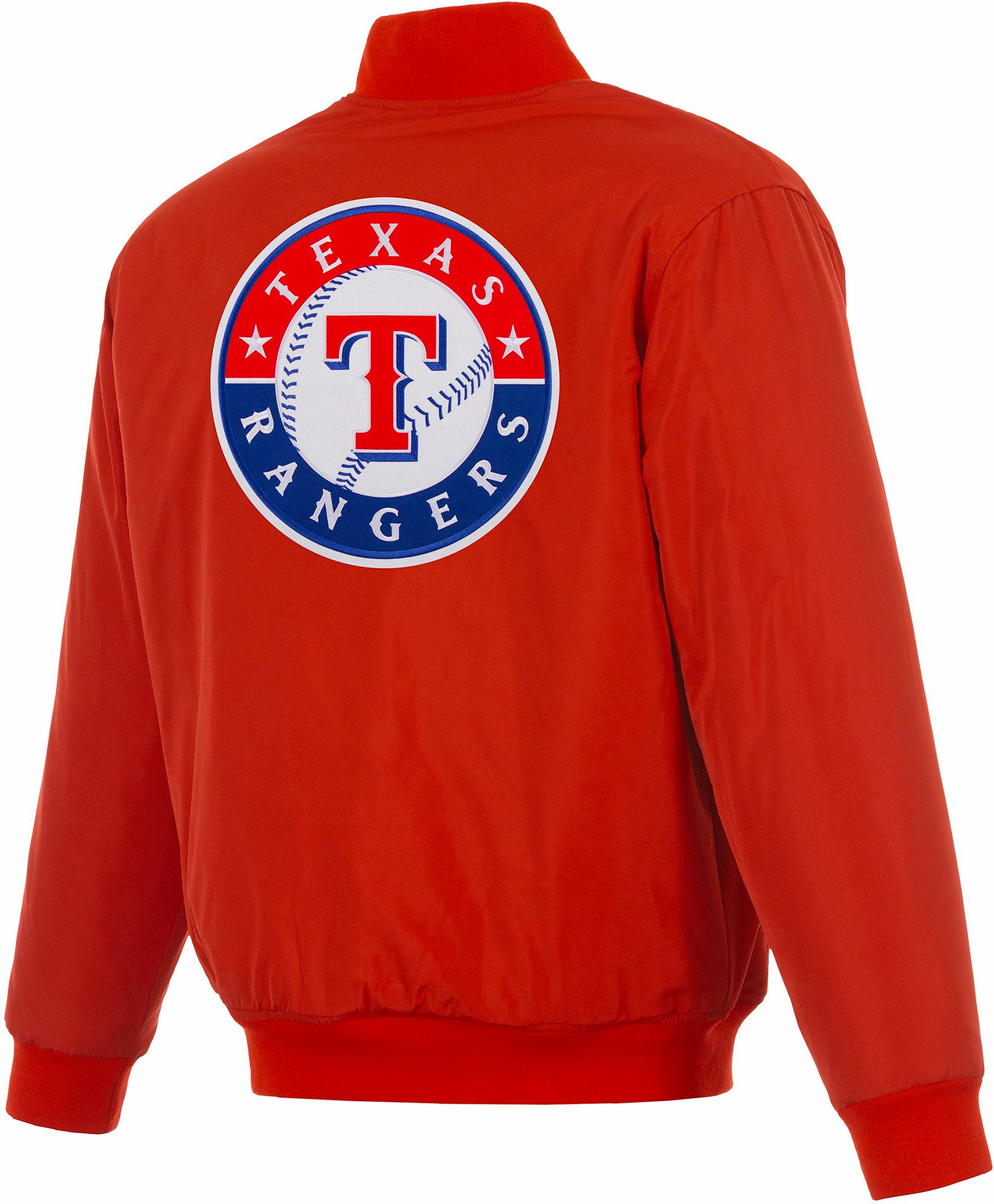 JH Design Men's Texas Rangers Full-Zip Reversible Flight Red Nylon Jacket product image