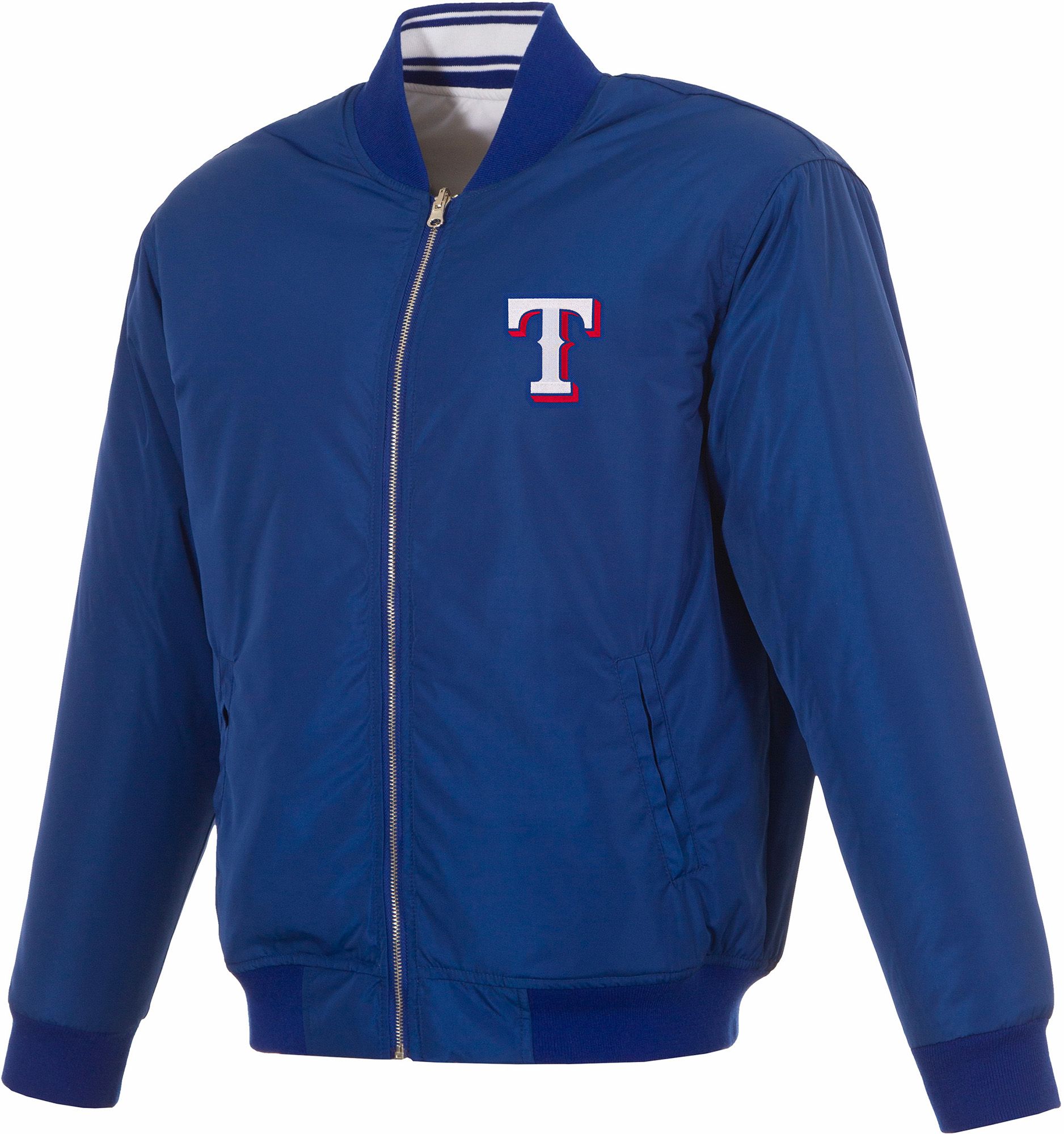 JH Design Men's Texas Rangers Full-Zip Reversible Flight Royal Nylon Jacket product image