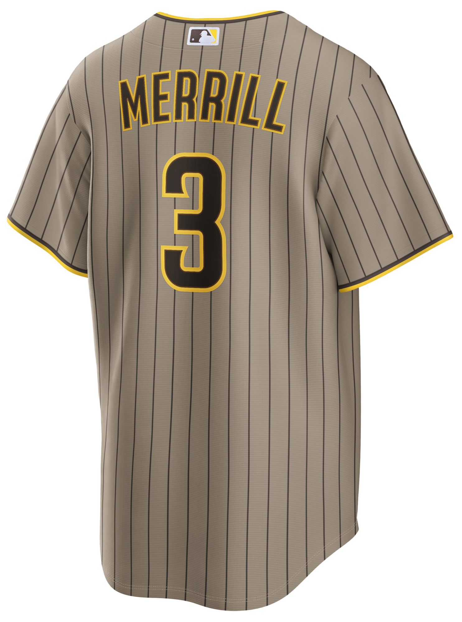 Nike Men's San Diego Padres Khaki Jackson Merrill #3 Alternate Replica Jersey product image
