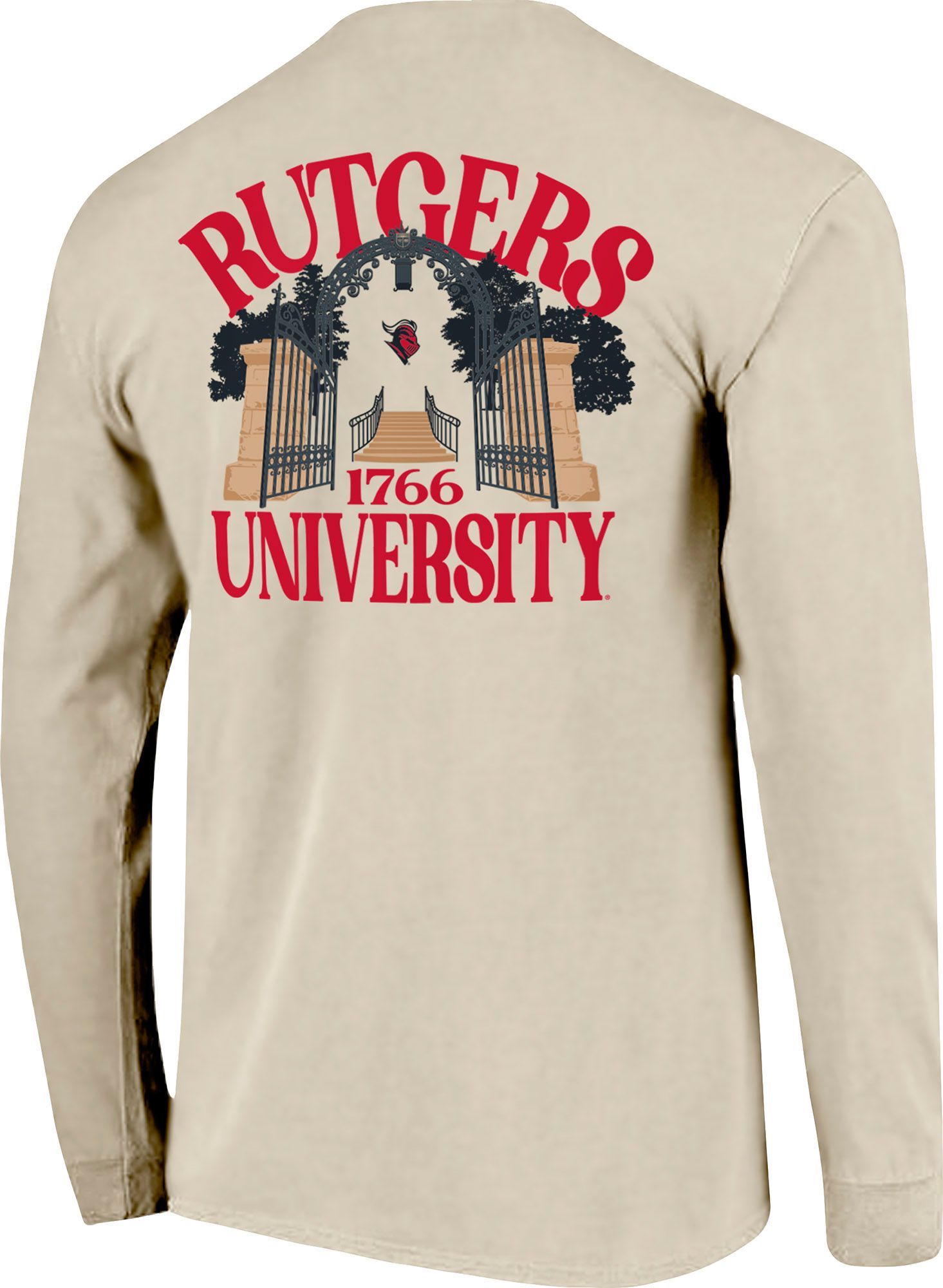 Image One Men's Rutgers Scarlet Knights Ivory Campus Gates Statue Long Sleeve T-Shirt product image
