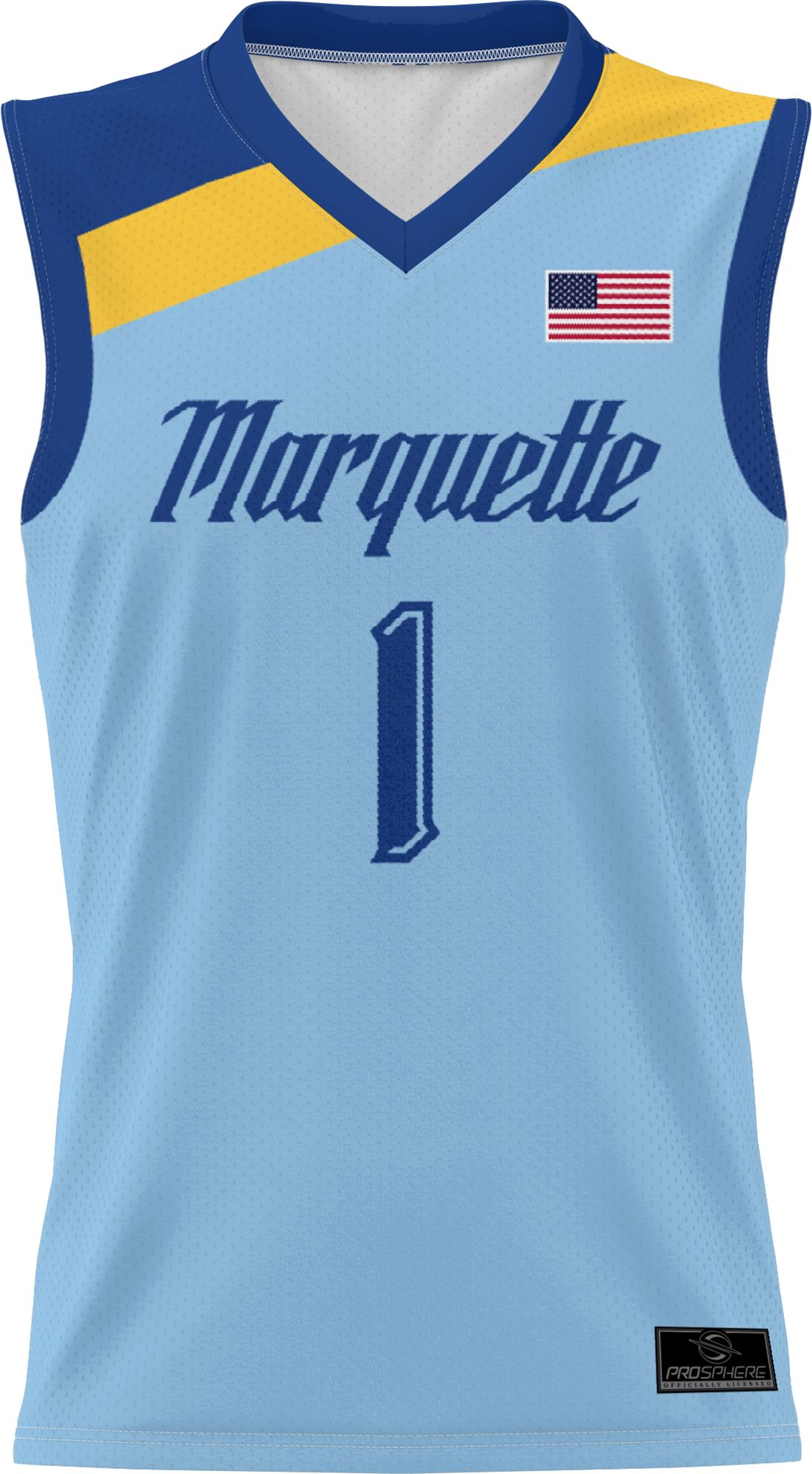 ProSphere Youth Marquette Golden Eagles #1 Blue Kam Jones Alternate Full Sublimated Basketball Jersey