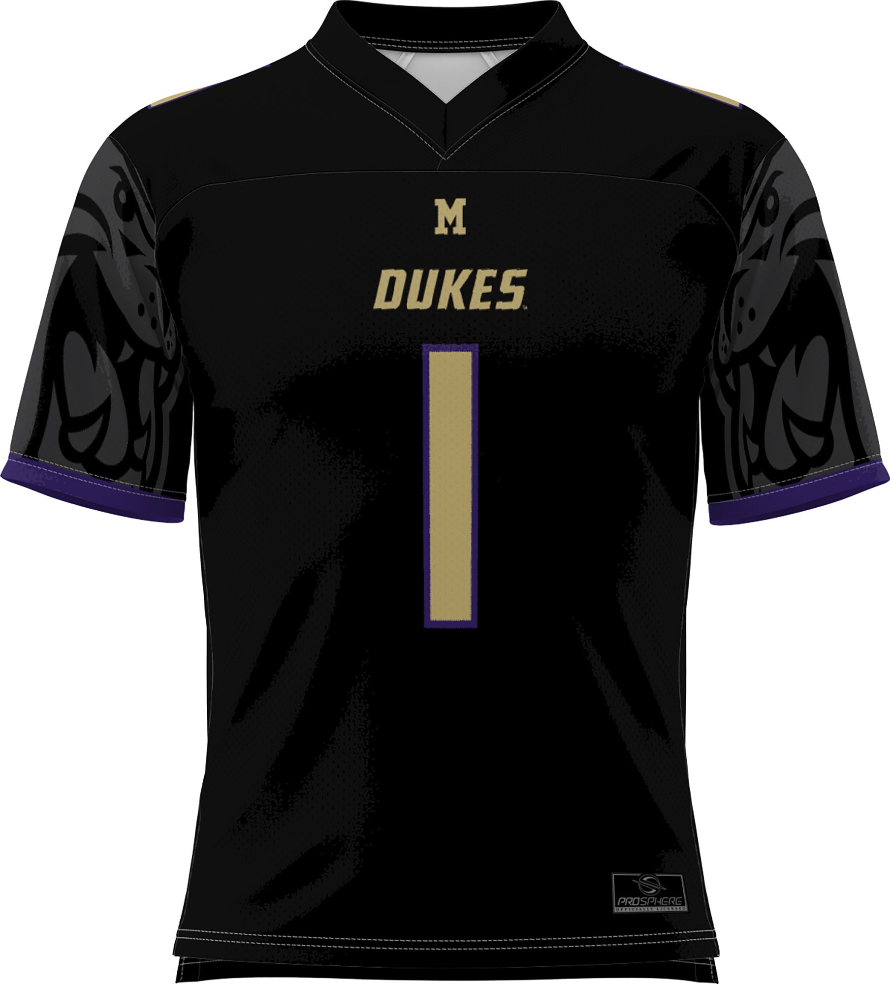 Prosphere Men's James Madison Dukes Black Full-Sublimated Alternate Football Jersey