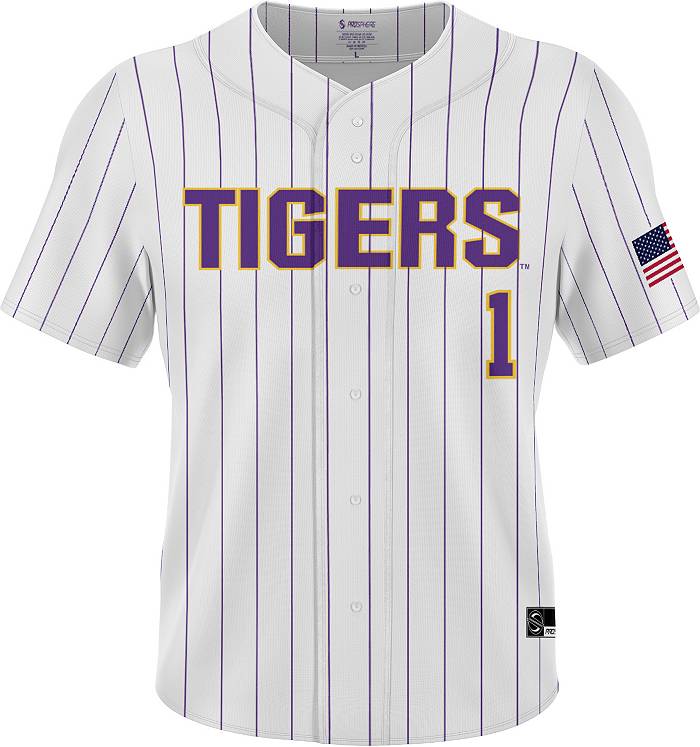 ProSphere Men's LSU Tigers #1 White Pinstripe Baseball Jersey, XL