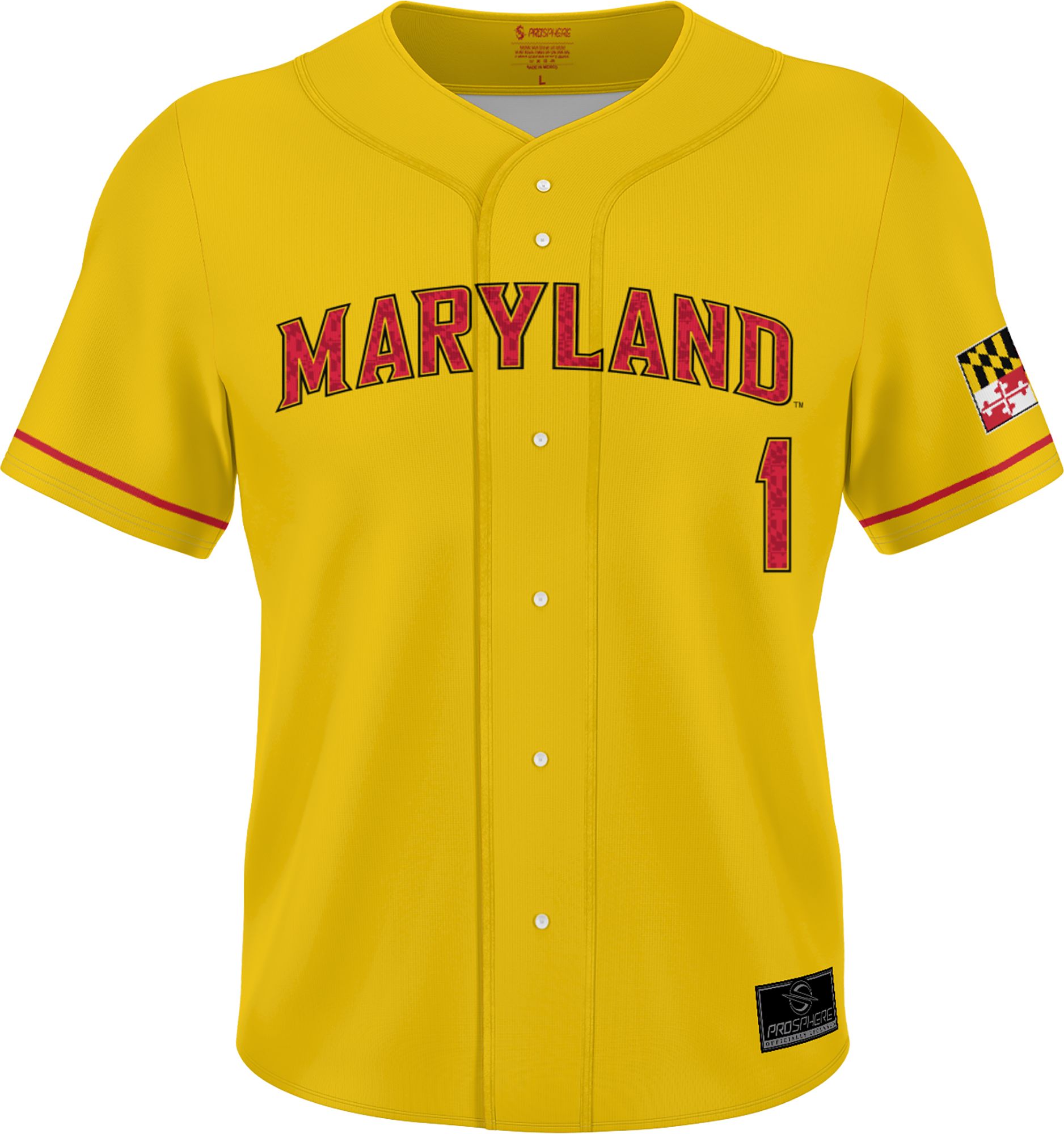 Prosphere Men's Maryland Terrapins #1 Gold Full Button Alternate Baseball Jersey