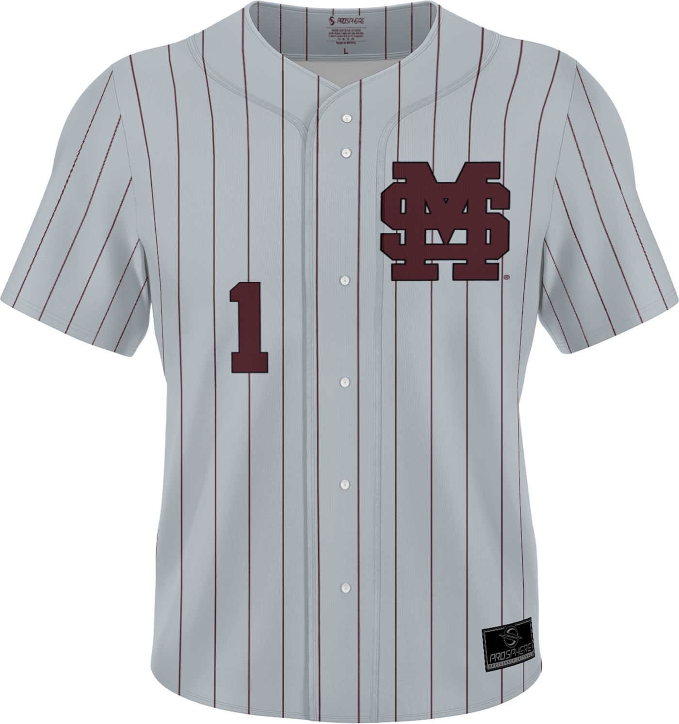 Prosphere Men s Mississippi State Bulldogs 1 Grey Full Button Pinstripe Baseball Jersey Dick s Sporting Goods