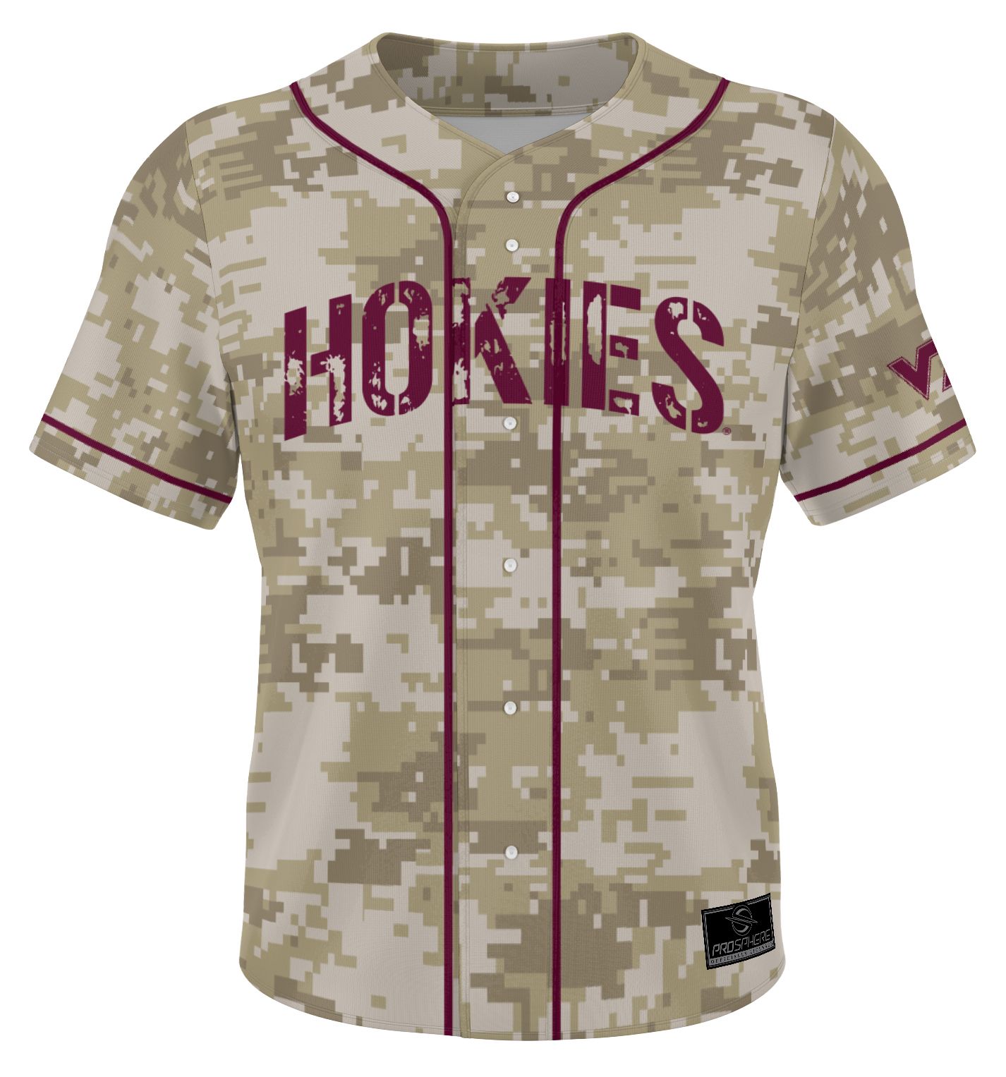 ProSphere Adult Virginia Tech Hokies Tan Digicamo Baseball Jersey product image