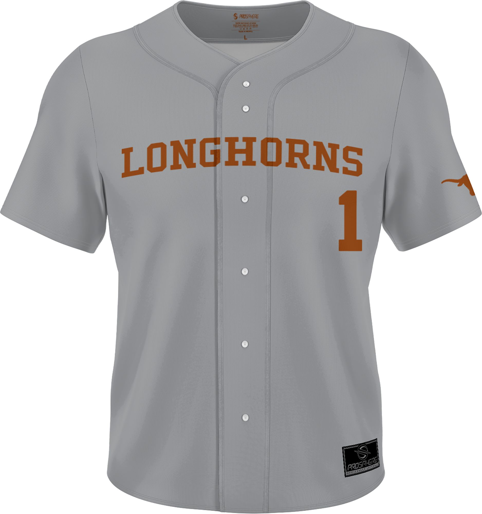 Prosphere Youth Texas Longhorns #1 Grey Full Button Replica Baseball Jersey product image