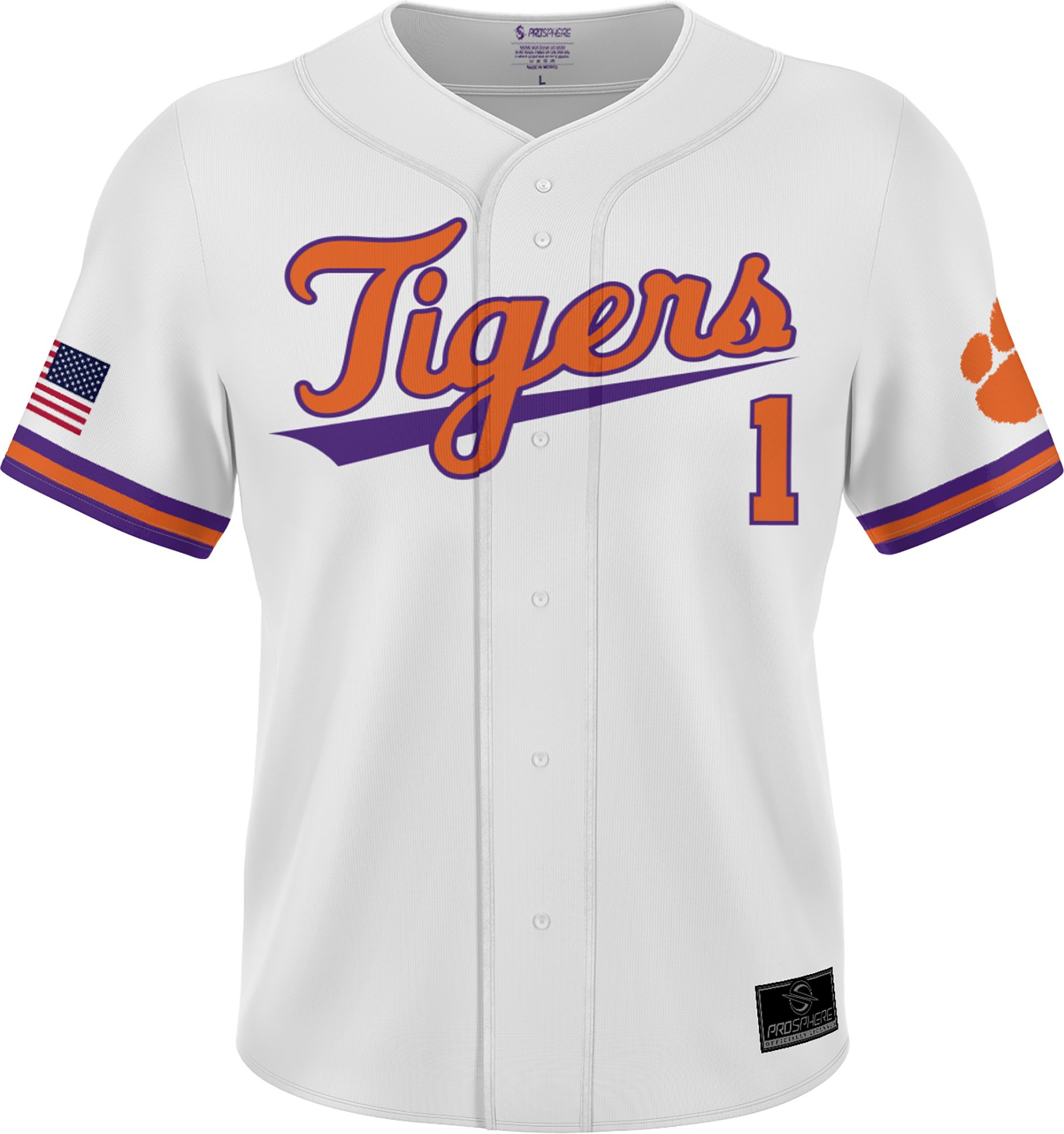 Prosphere Youth Clemson Tigers #1 White Full Sublimated Baseball Jersey product image
