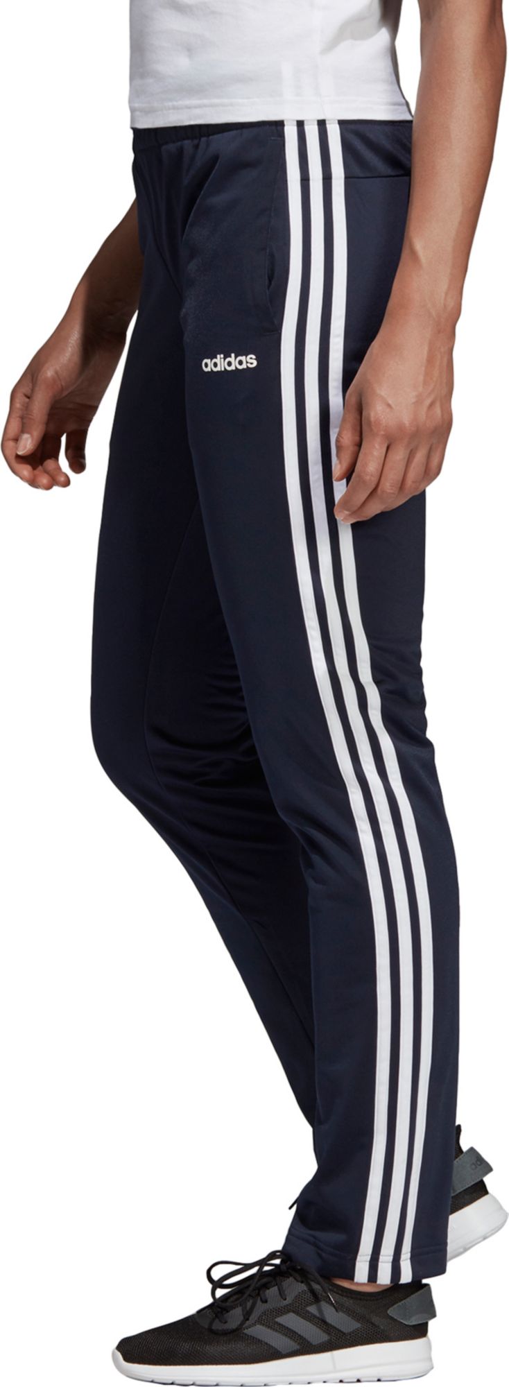 adidas women's essentials cotton fleece 3 stripe open hem pants