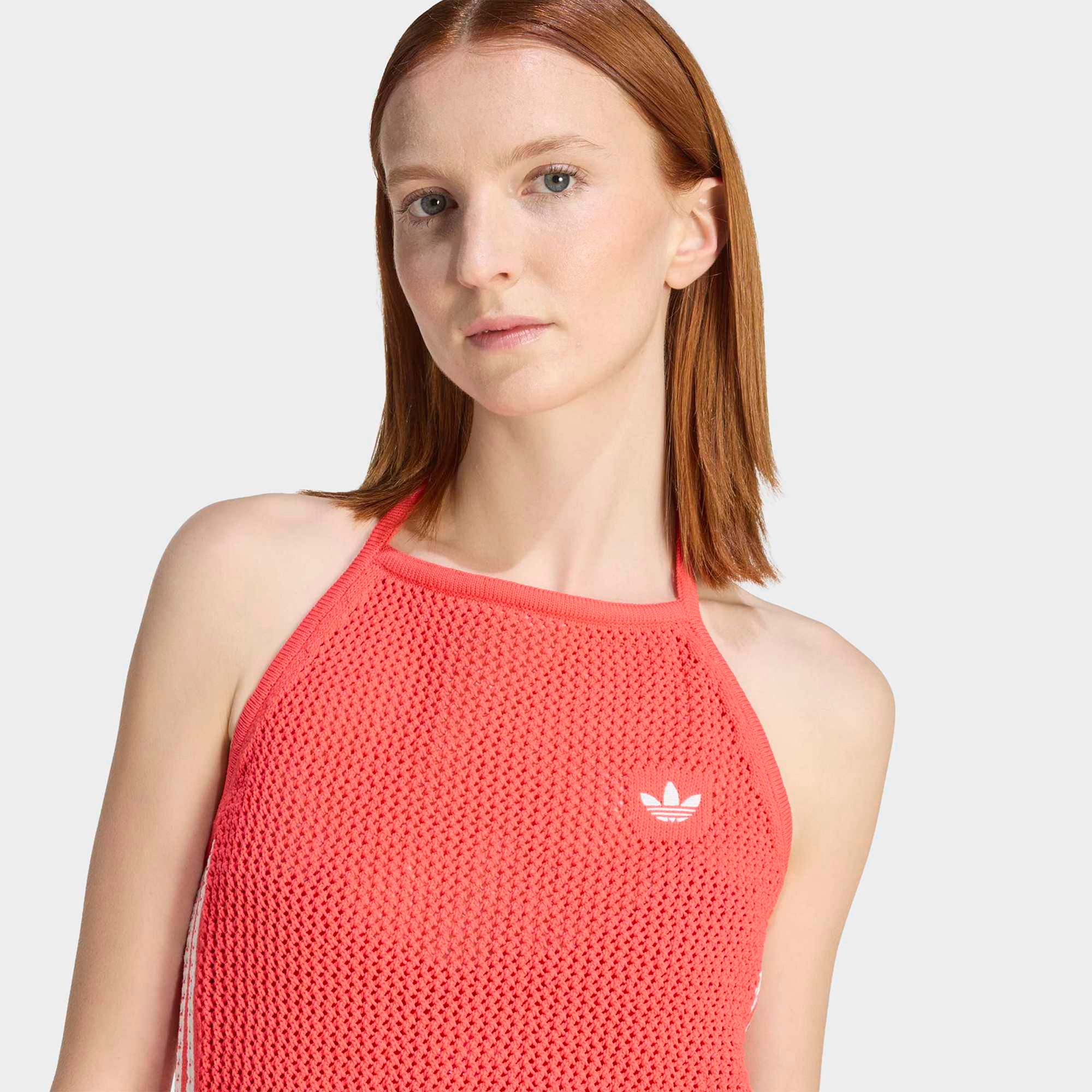 adidas Originals Women's Knitted Crochet Top, Large, Semi Lucid Red