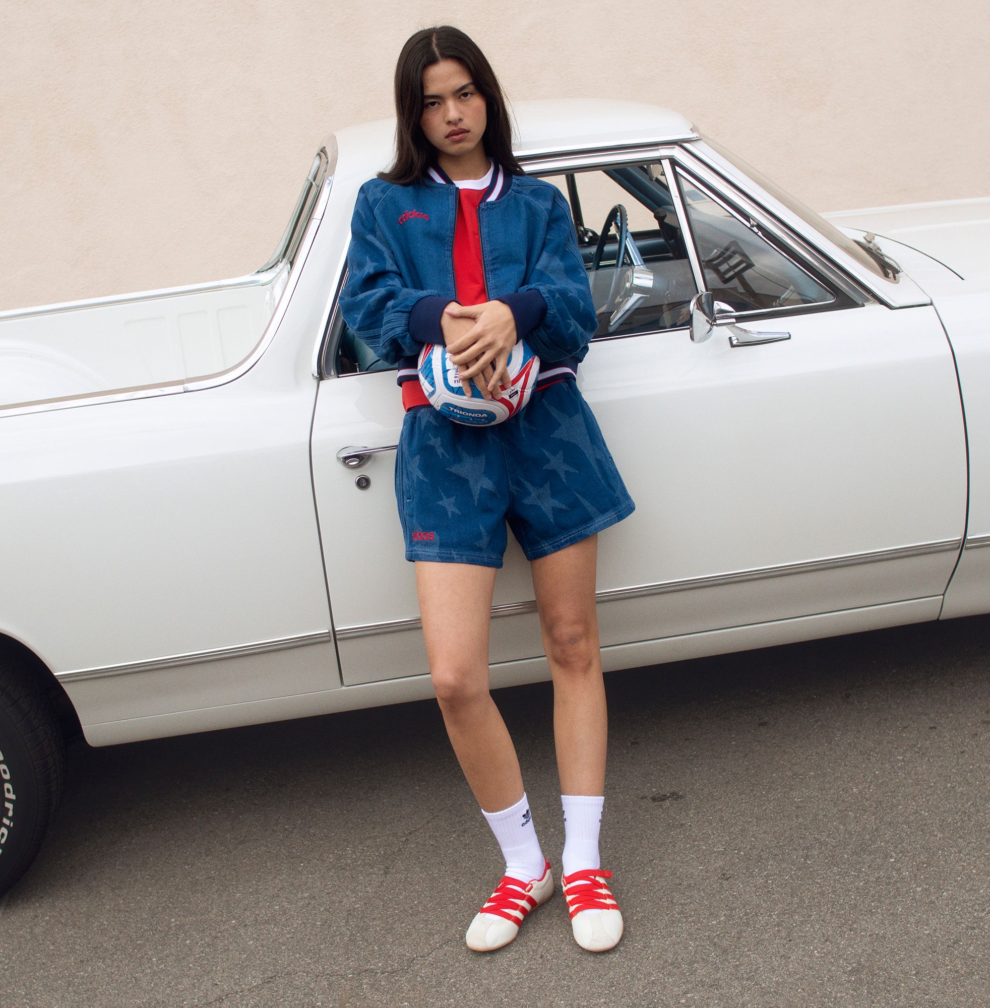 adidas Originals Women's Denim Graphic Varsity Bomber Jacket product image