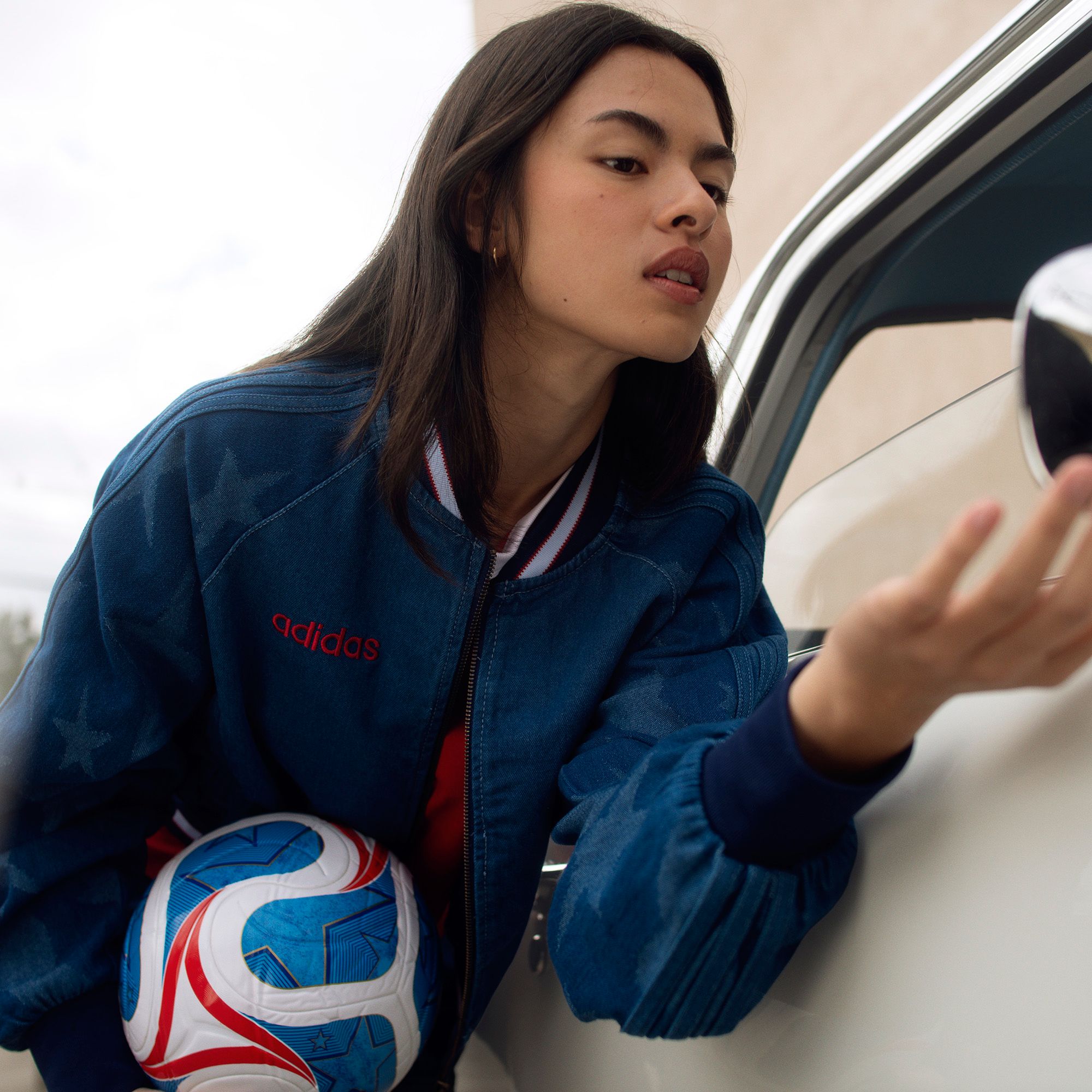 adidas Originals Women's Denim Graphic Varsity Bomber Jacket product image