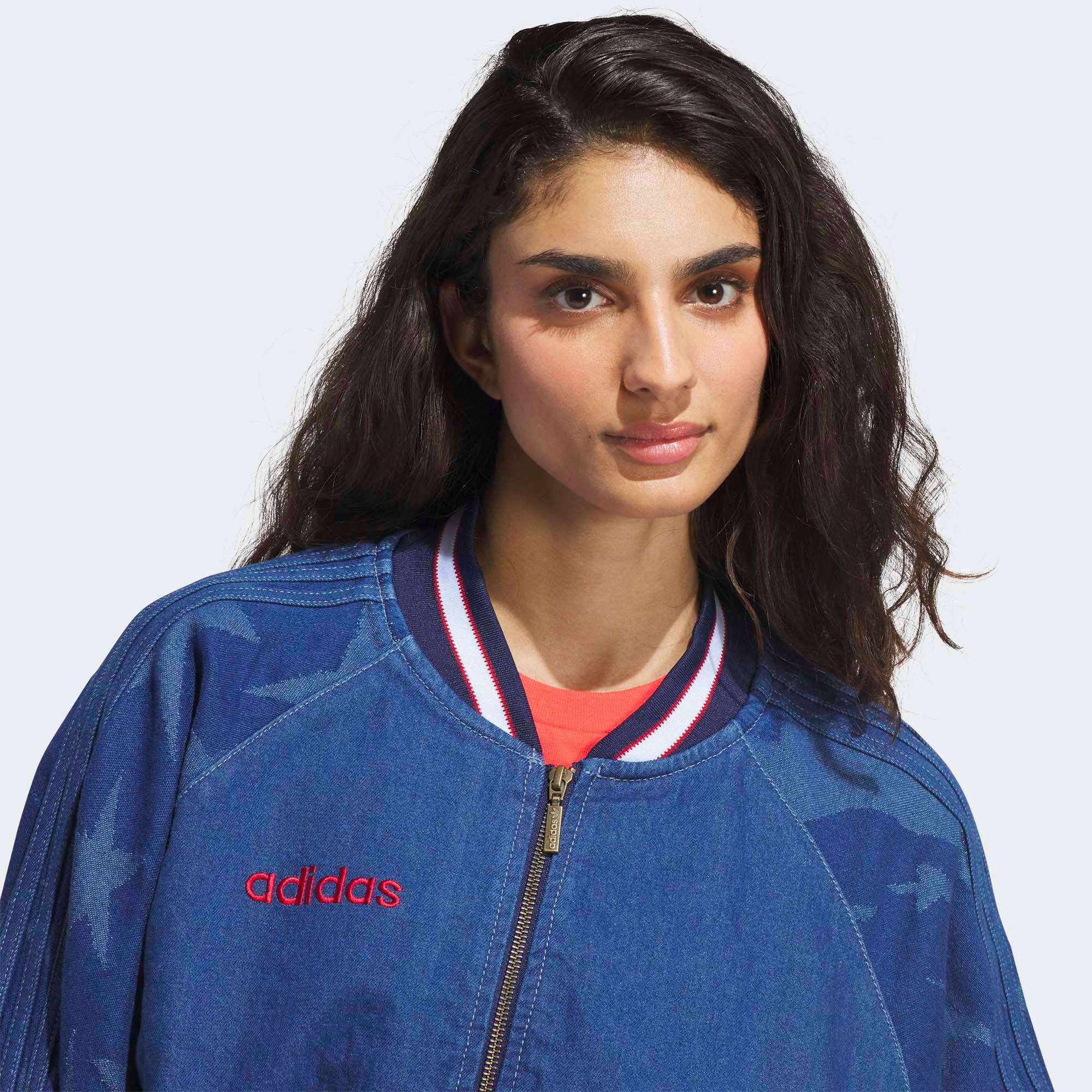 adidas Originals Women's Denim Graphic Varsity Bomber Jacket product image