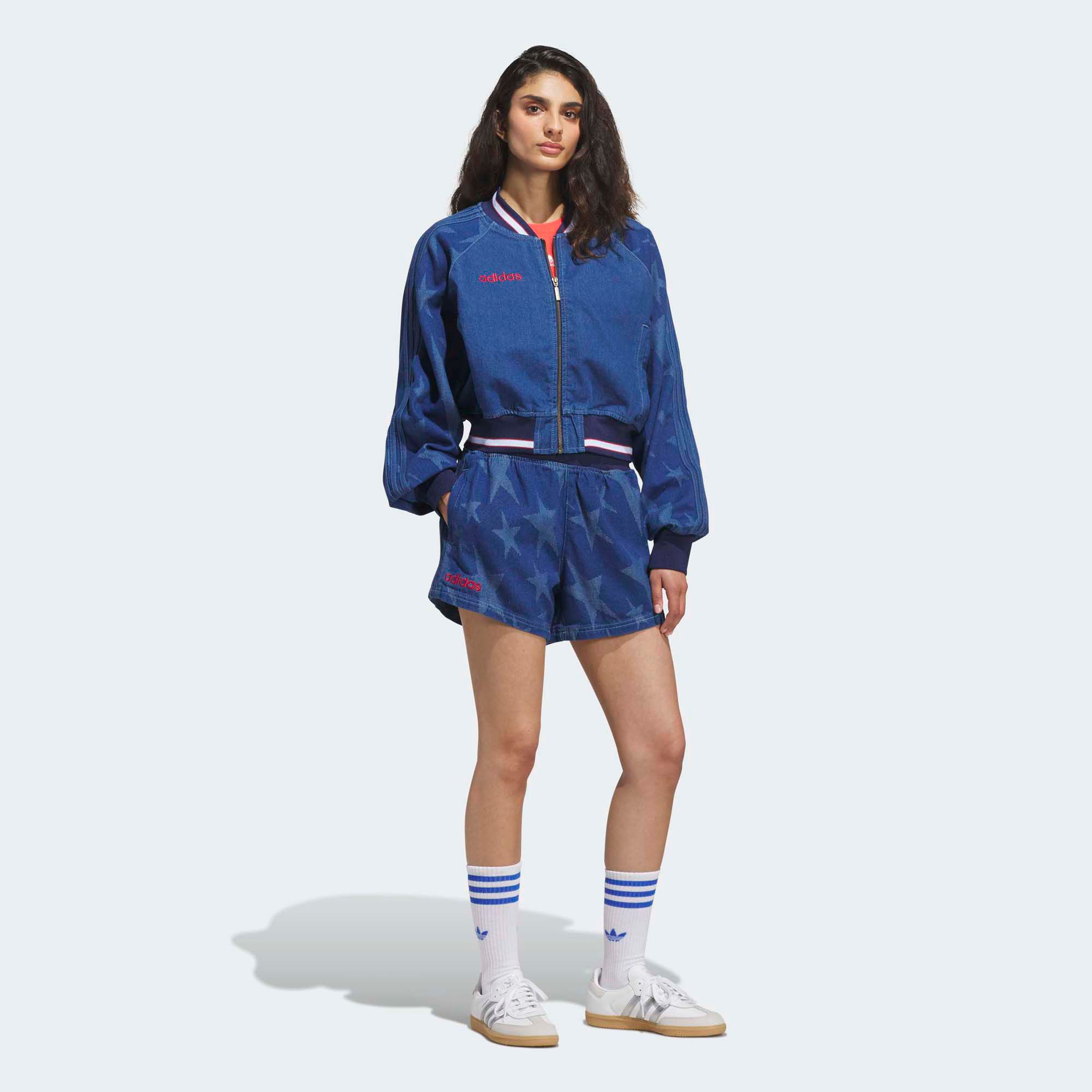 adidas Originals Women's Denim Graphic Varsity Bomber Jacket product image