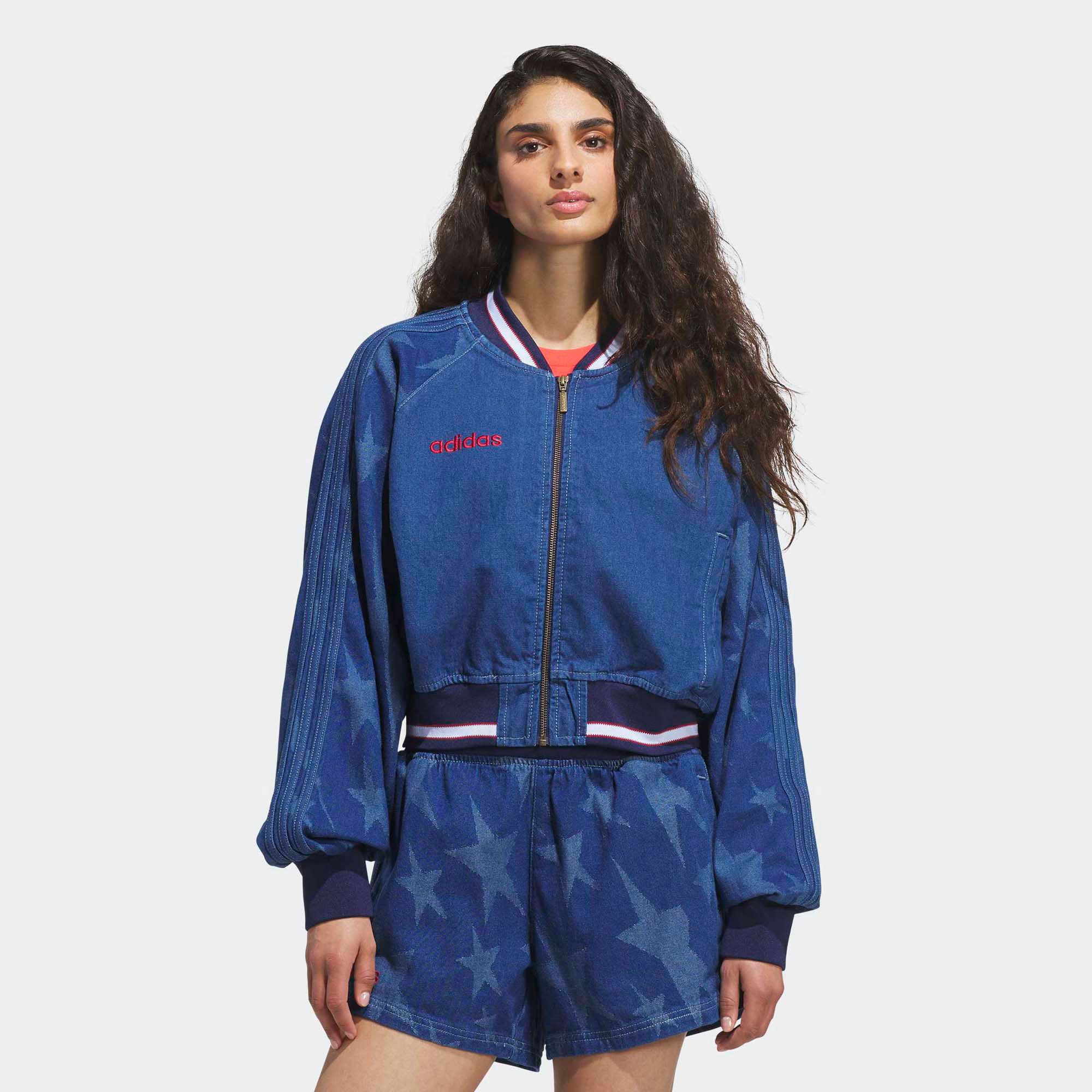 adidas Originals Women's Denim Graphic Varsity Bomber Jacket product image