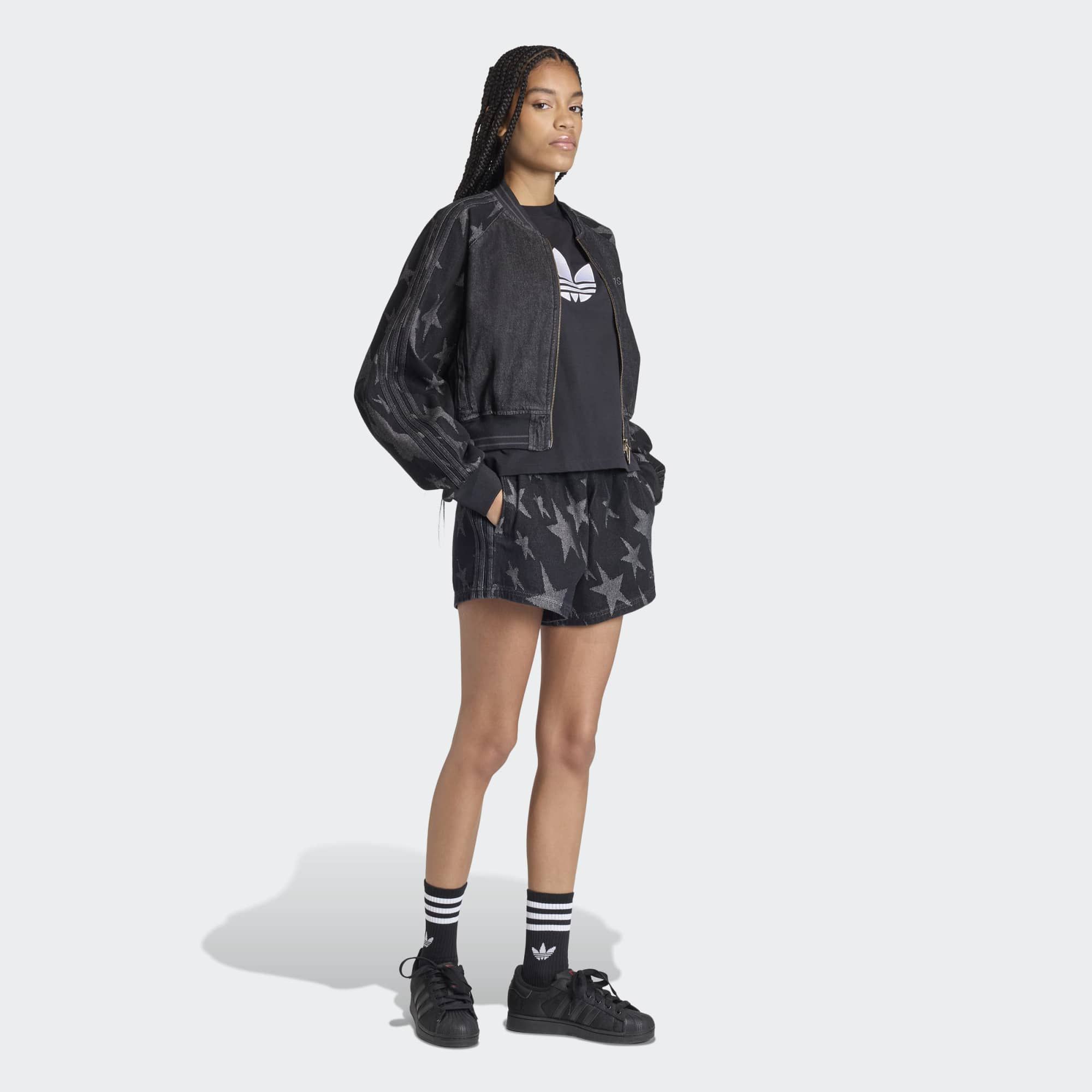 adidas Originals Women's Denim Graphic Varsity Bomber Jacket product image