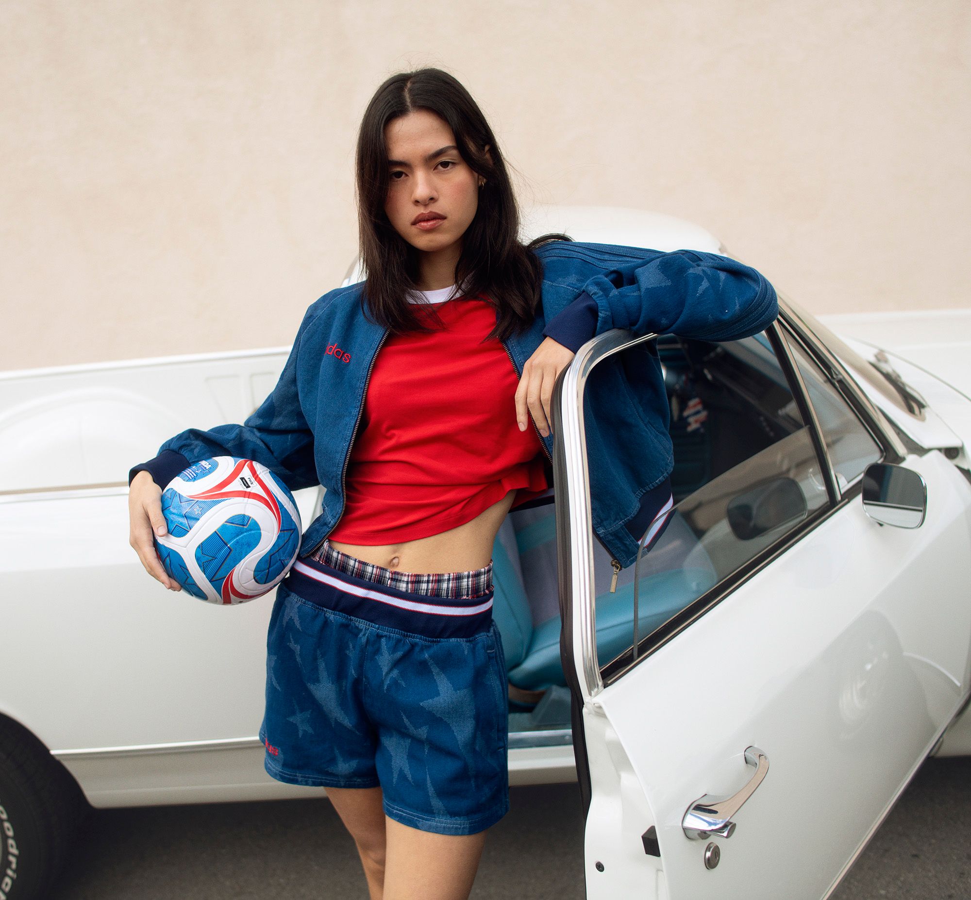 adidas Originals Women's Denim Graphic Varsity Shorts product image