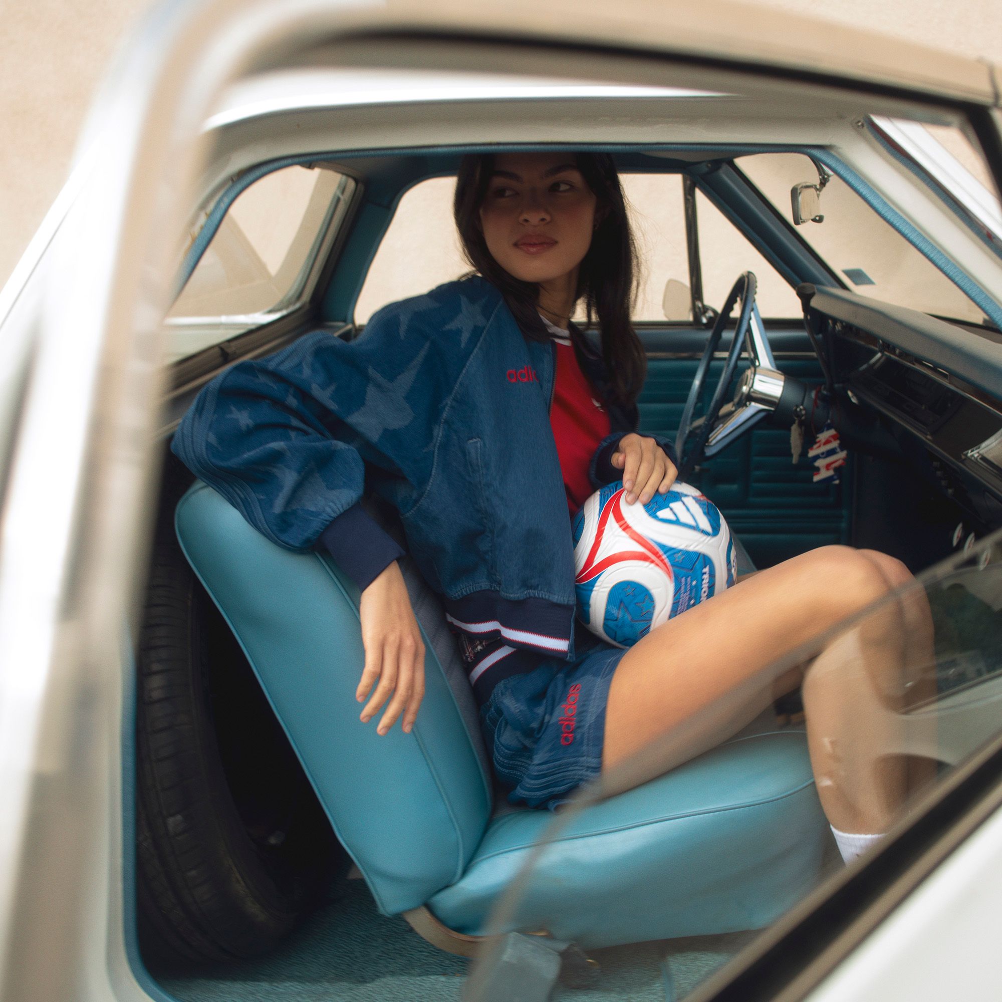 adidas Originals Women's Denim Graphic Varsity Shorts product image