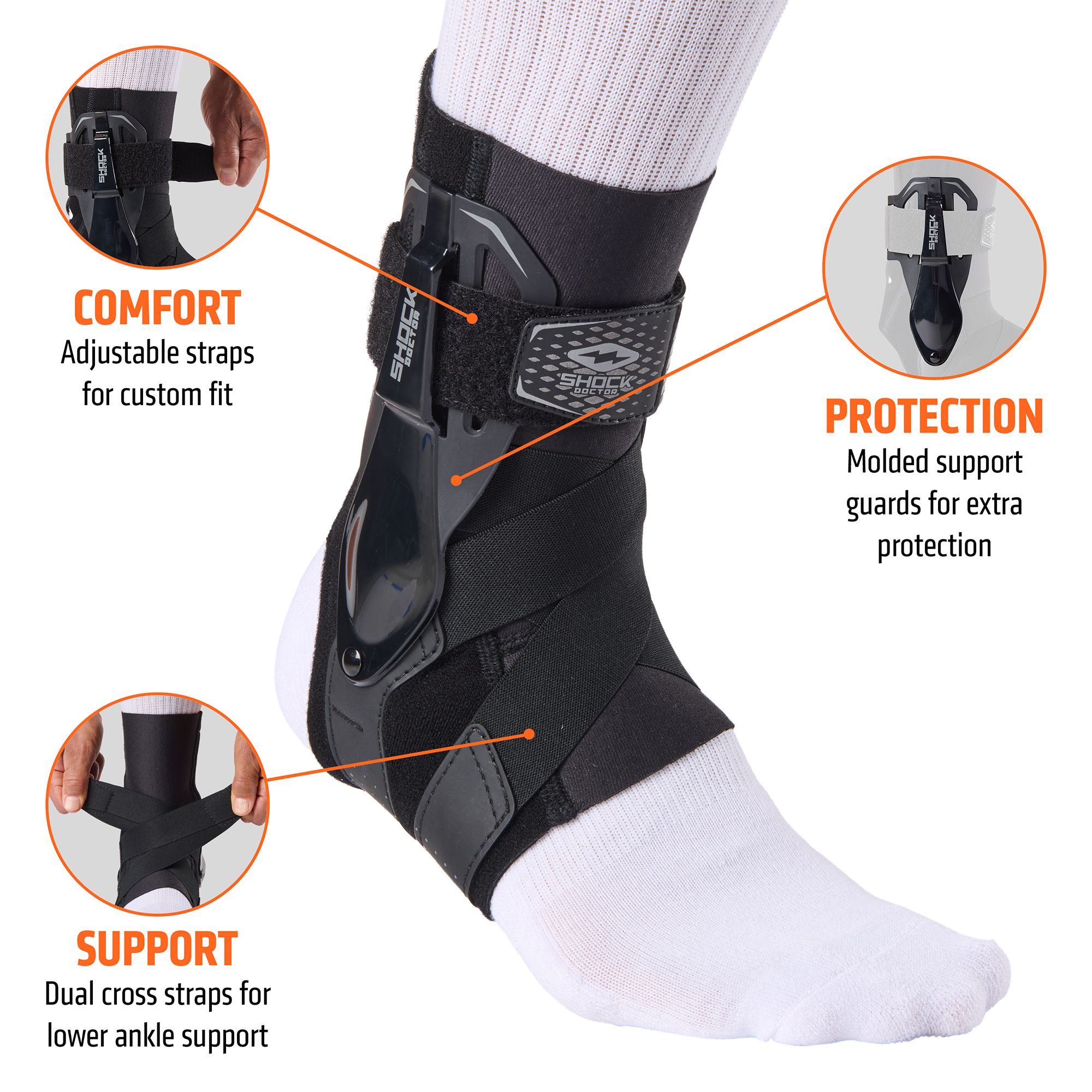 Shock Doctor L3ZR Ankle Brace with Molded Support Guards and Cross Straps product image