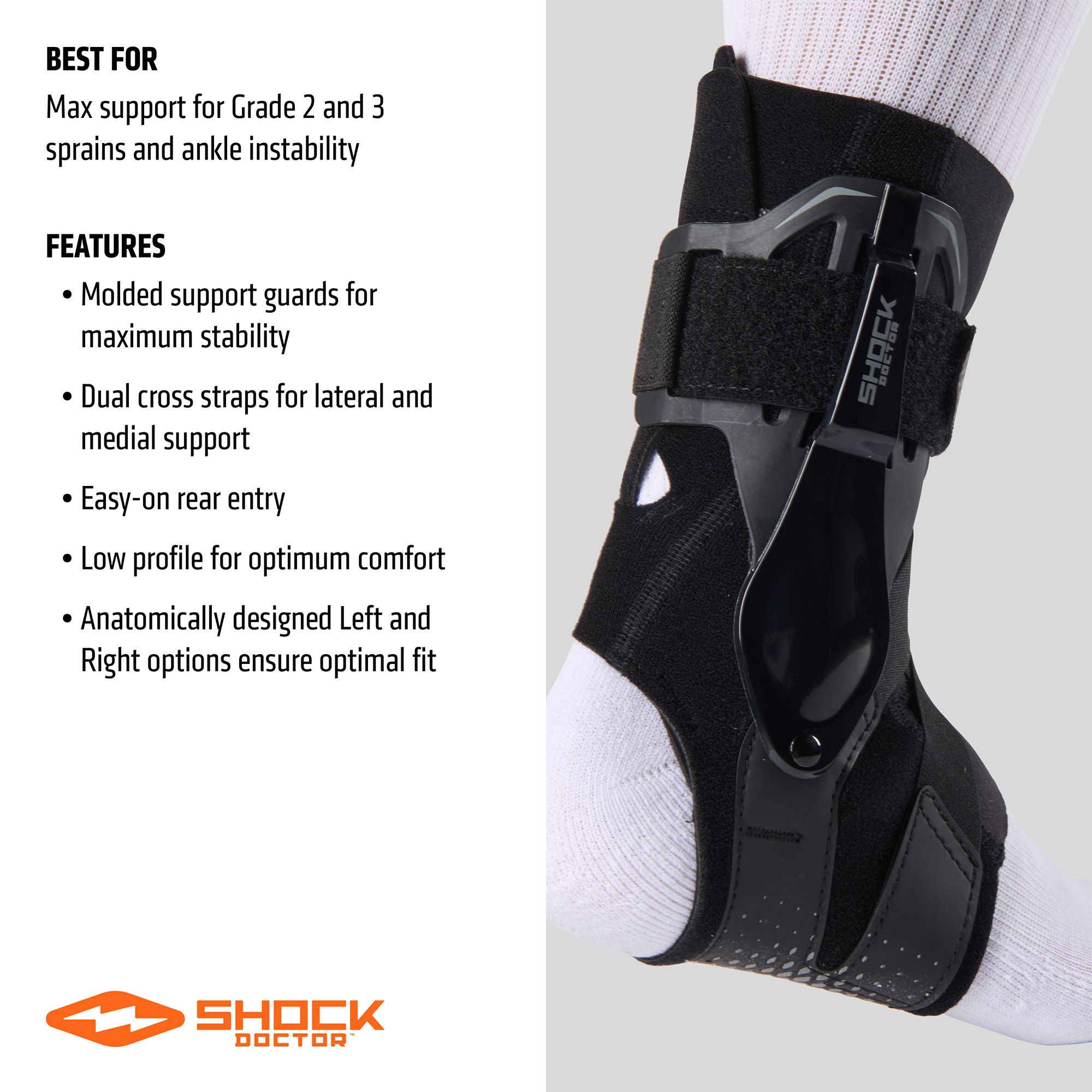 Shock Doctor L3ZR Ankle Brace with Molded Support Guards and Cross Straps product image