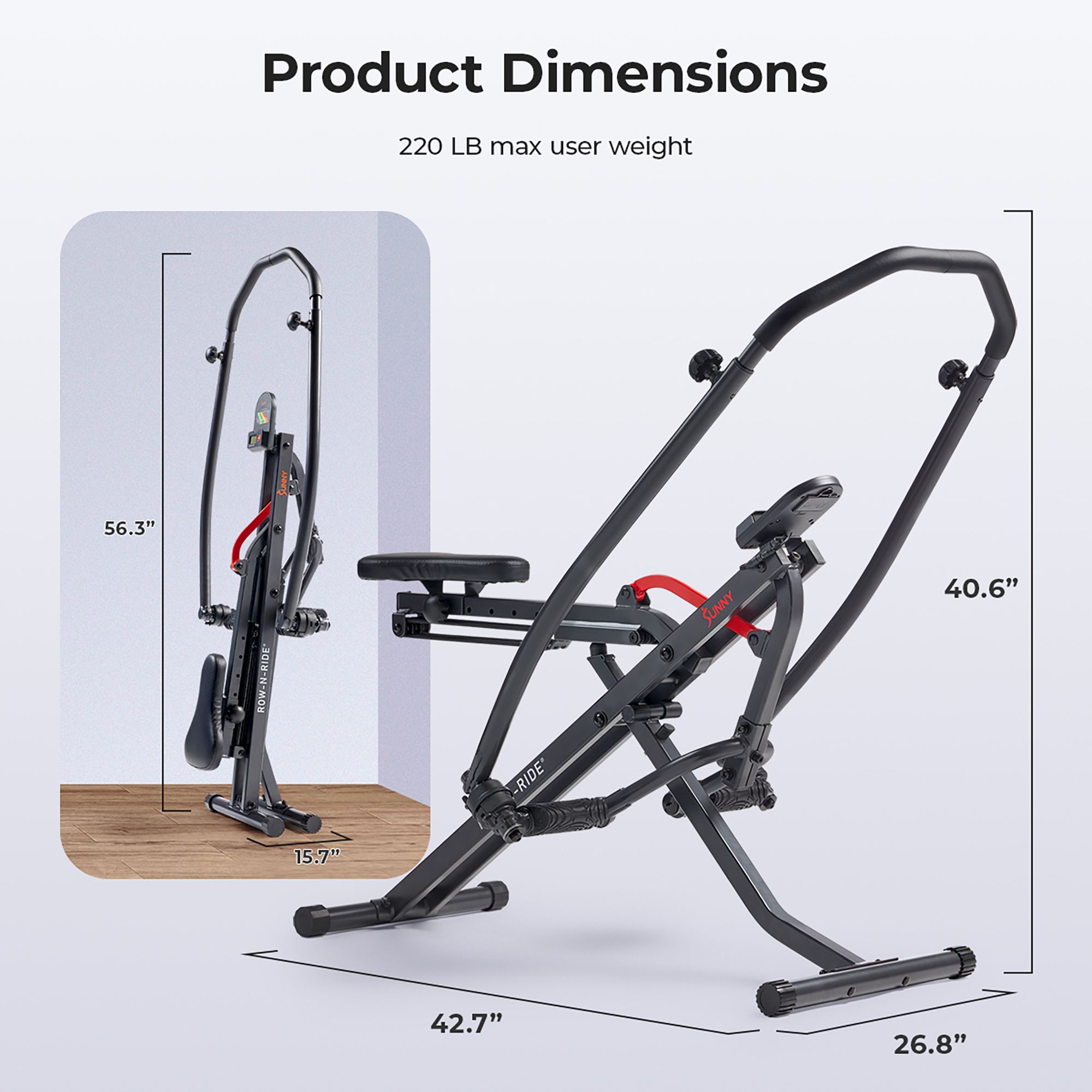 Sunny Health & Fitness Smart Upright Row-N-Ride With Full Motion Handlebar product image