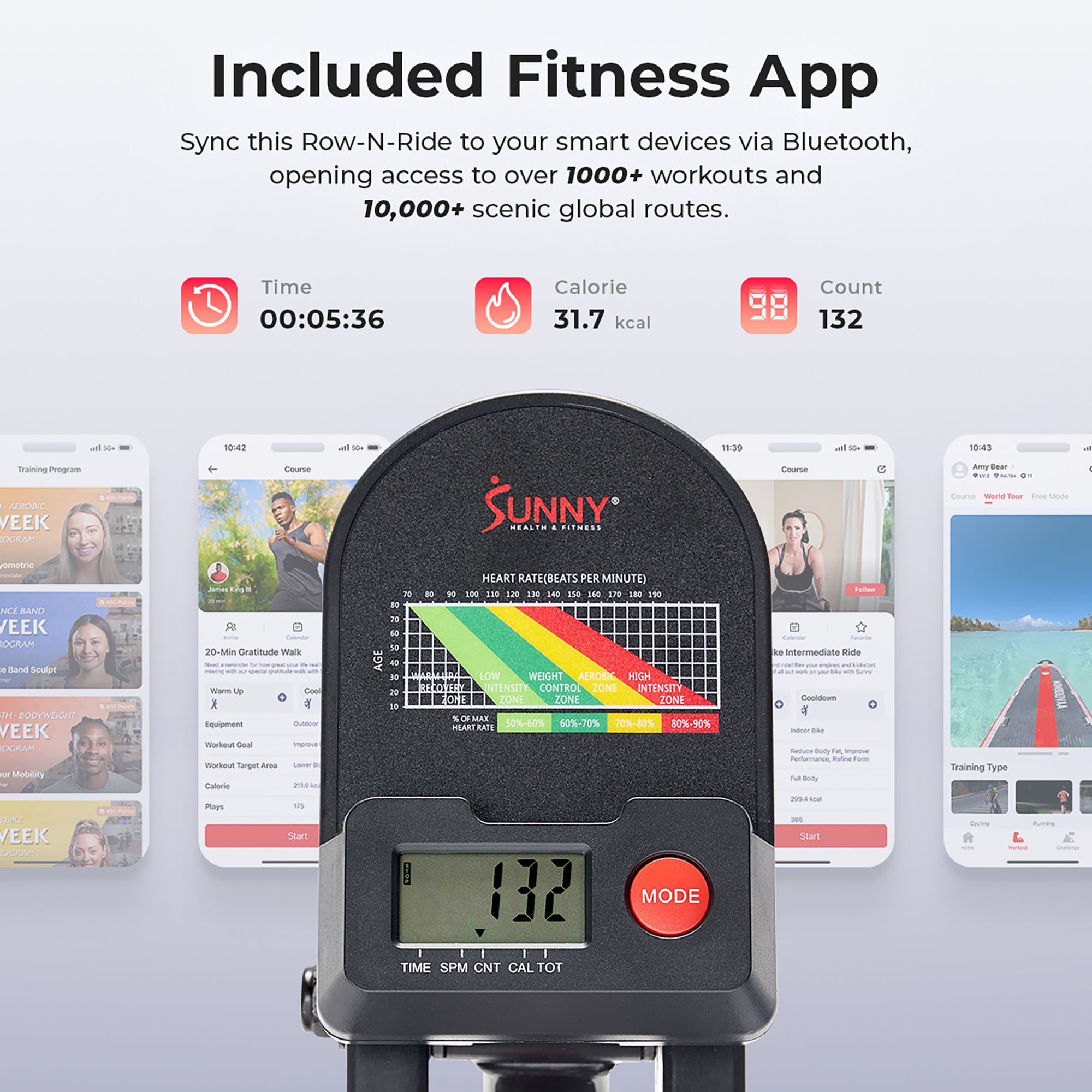 Sunny Health & Fitness Smart Upright Row-N-Ride With Full Motion Handlebar product image