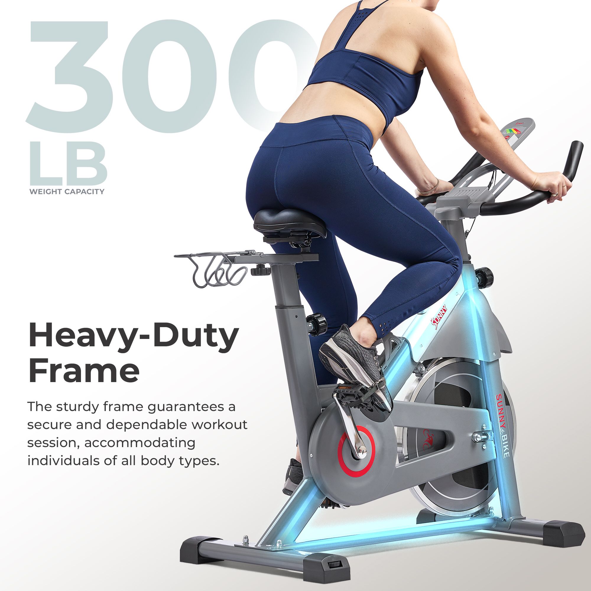 Sunny Health & Fitness Smart Bike with Dumbbell Holder product image