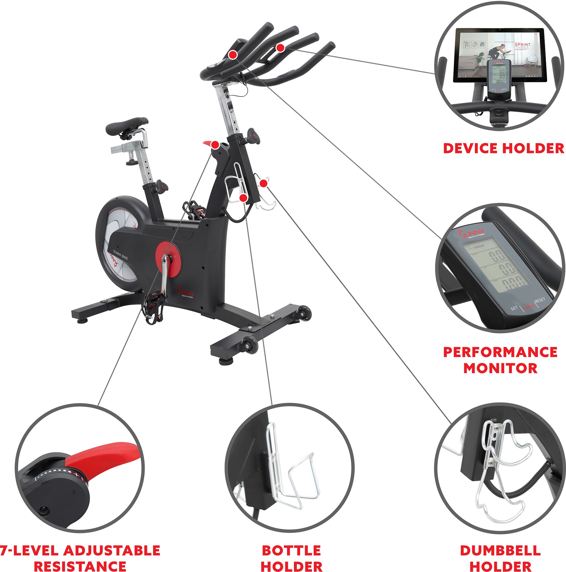 Sunny Health & Fitness Indoor Cycle Exercise Bike with Rear Flywheel product image