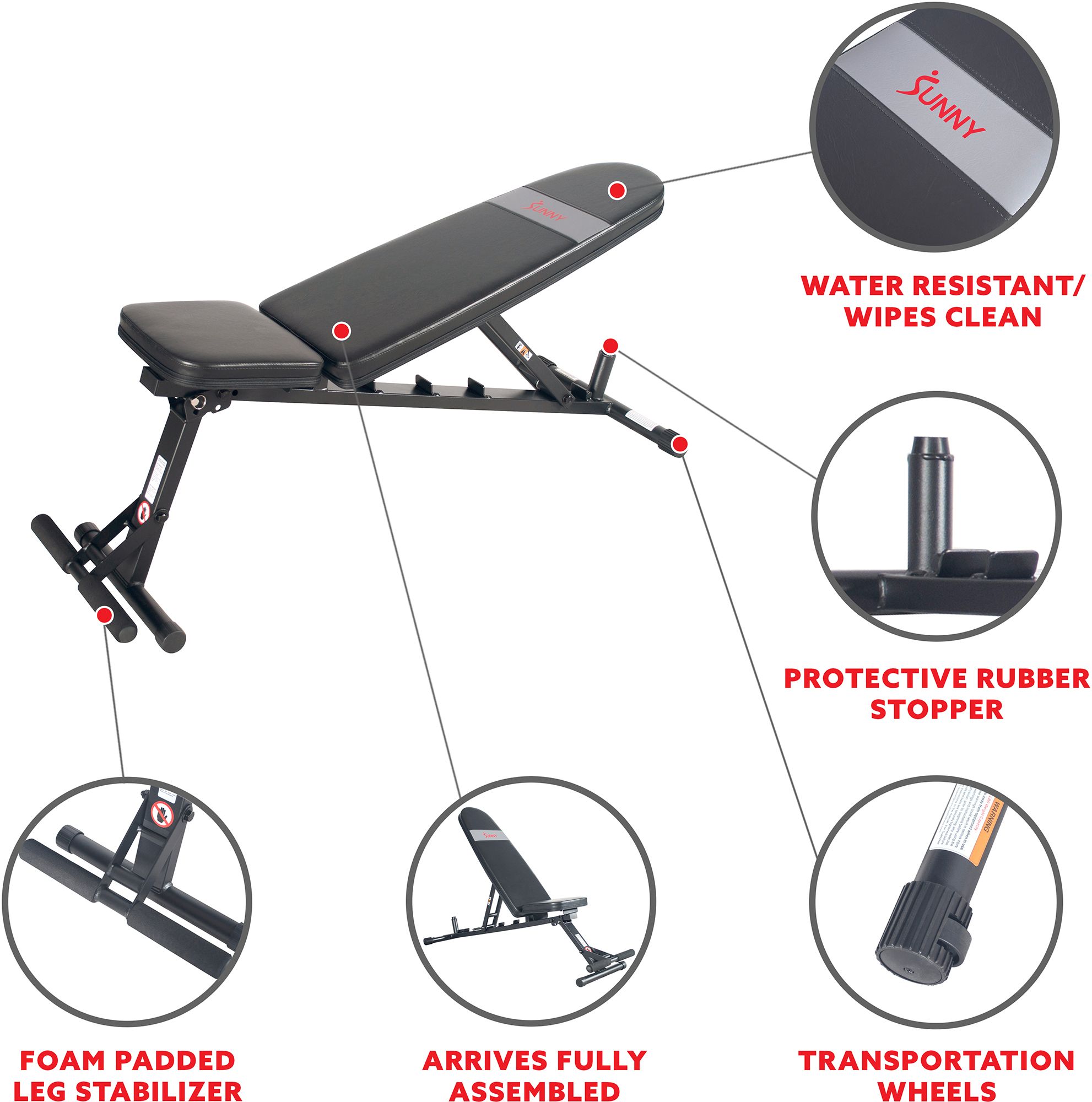 Sunny Health & Fitness Adjustable Gym Weight Bench product image